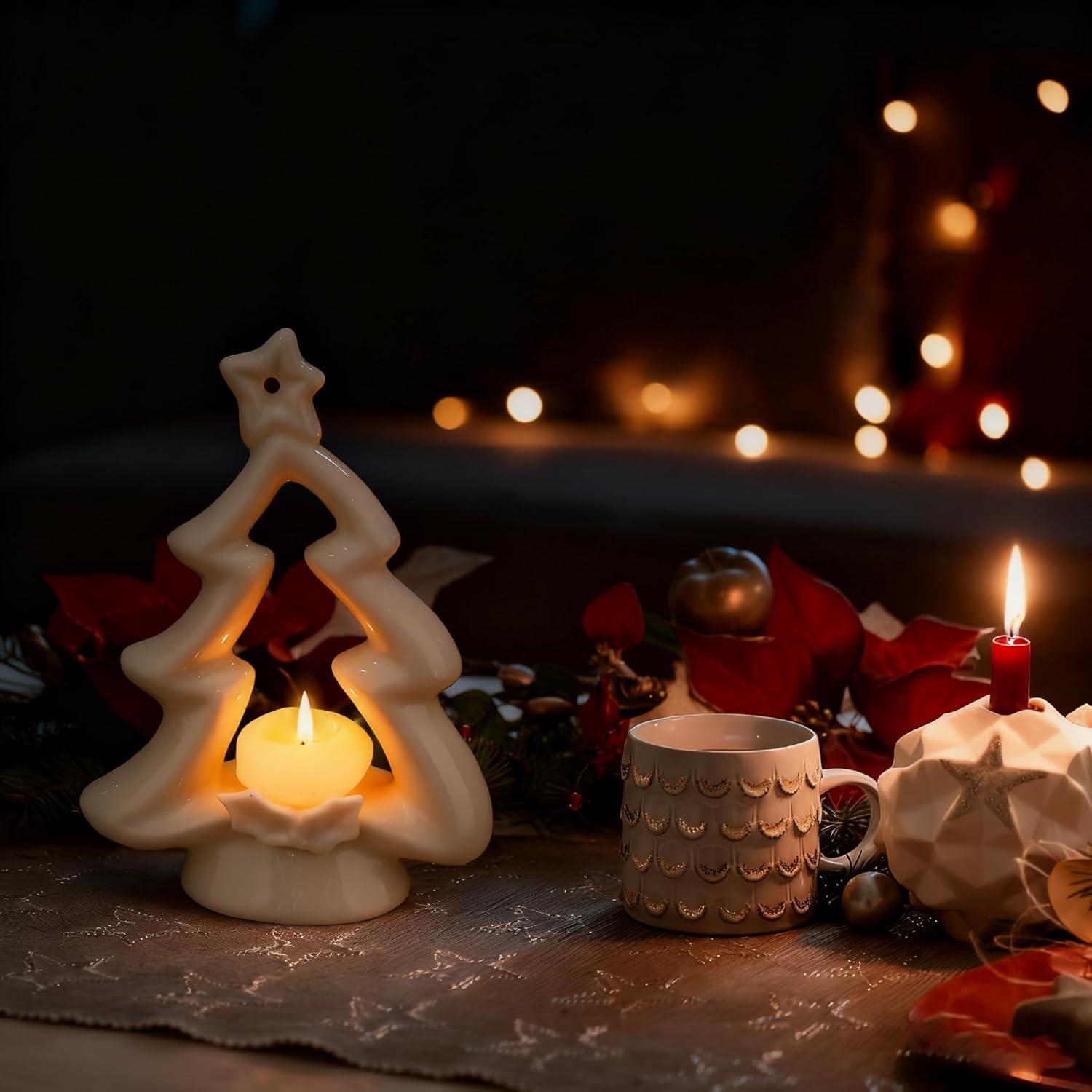 Soporte para Velas de Navidad Cerámica Blanca 2 Pcs 13x6x18.5cm