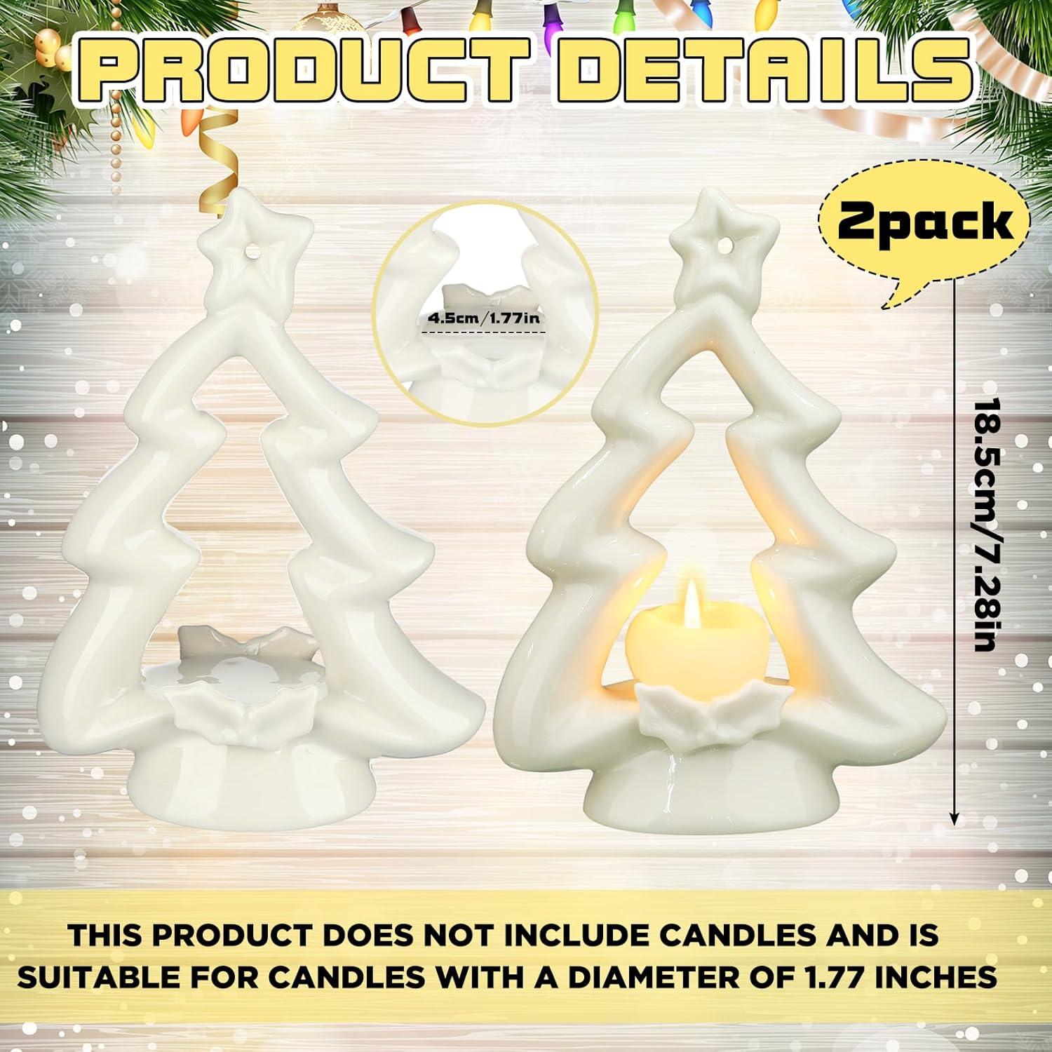 Soporte para Velas de Navidad Cerámica Blanca 2 Pcs 13x6x18.5cm