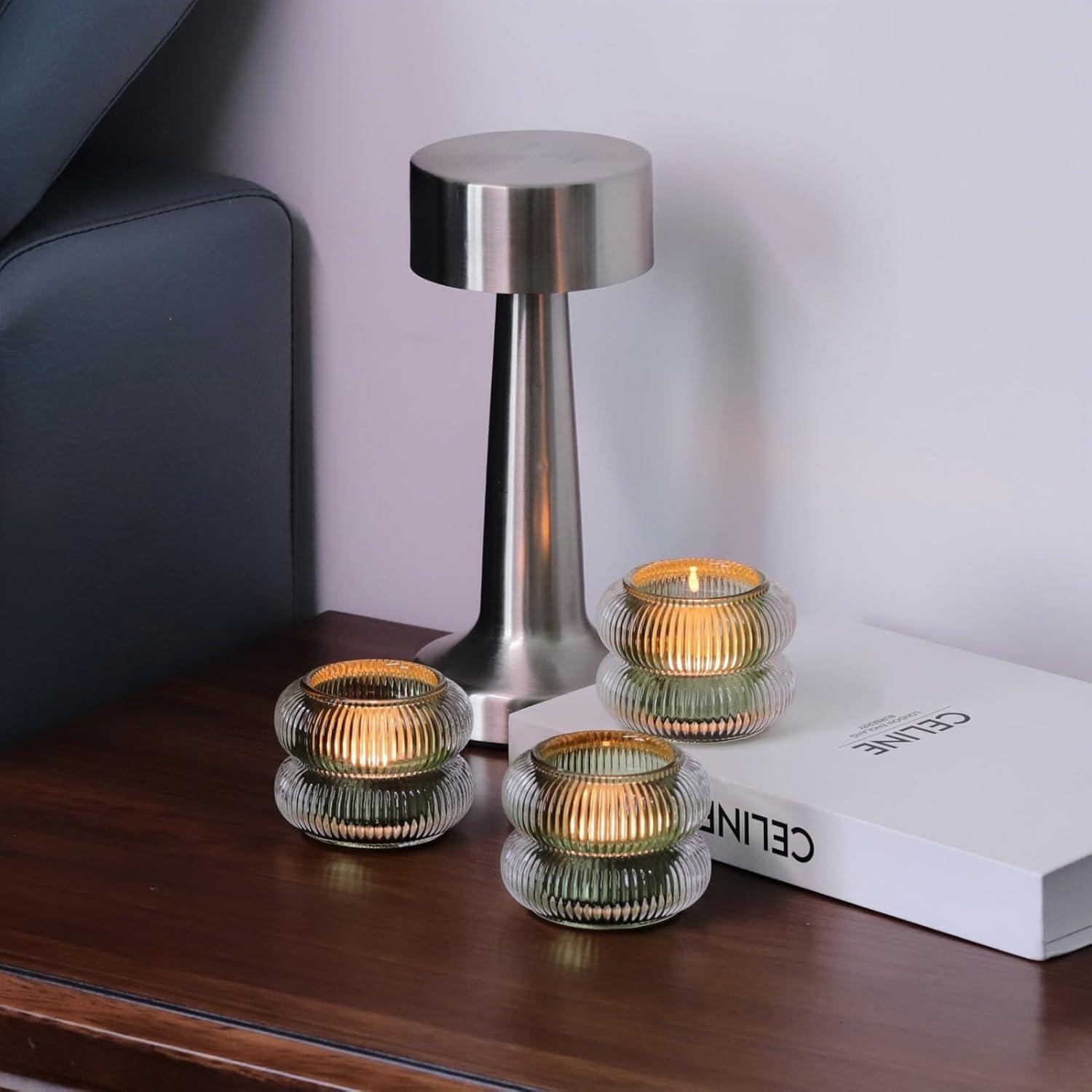 Juego de 6 Soportes para Velas de Vidrio Estriado Woho Verde