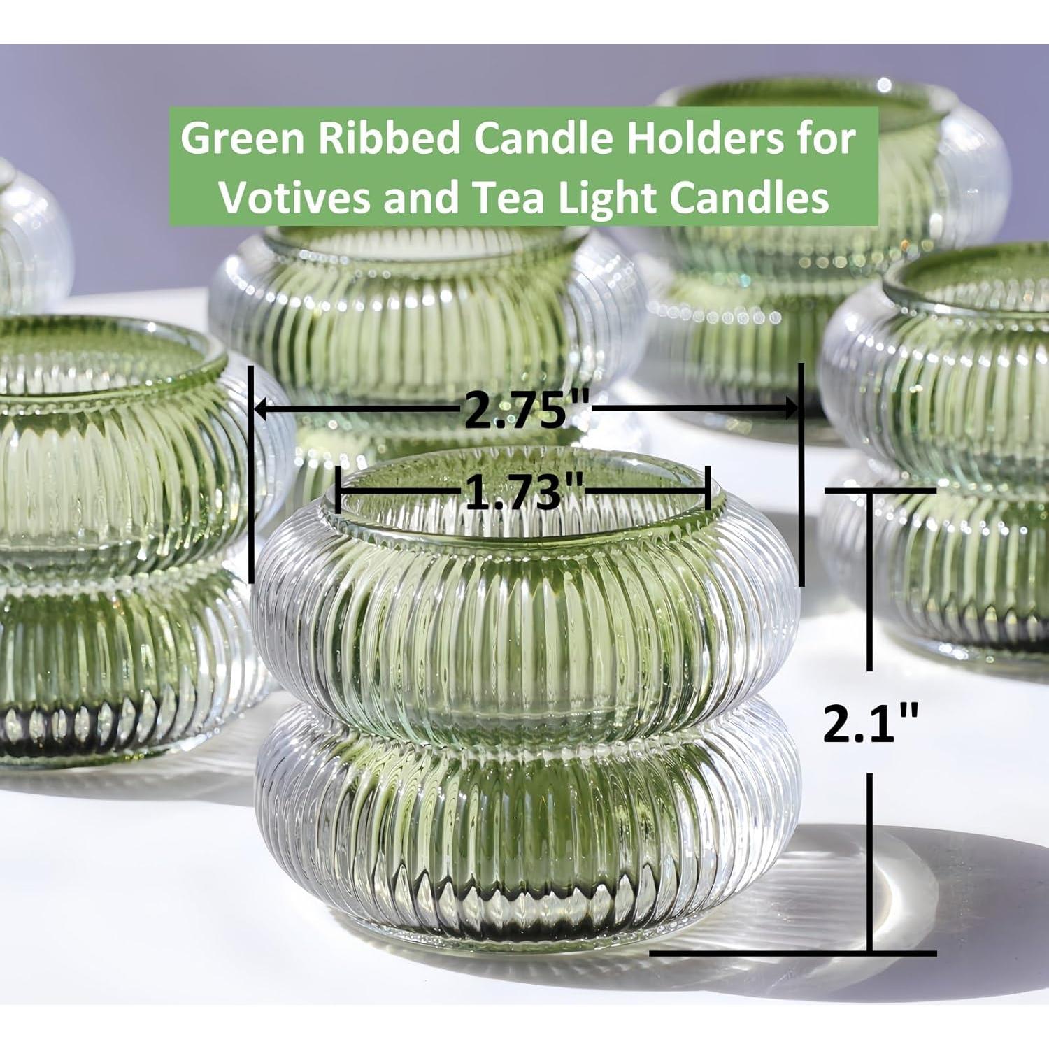 Juego de 6 Soportes para Velas de Vidrio Estriado Woho Verde