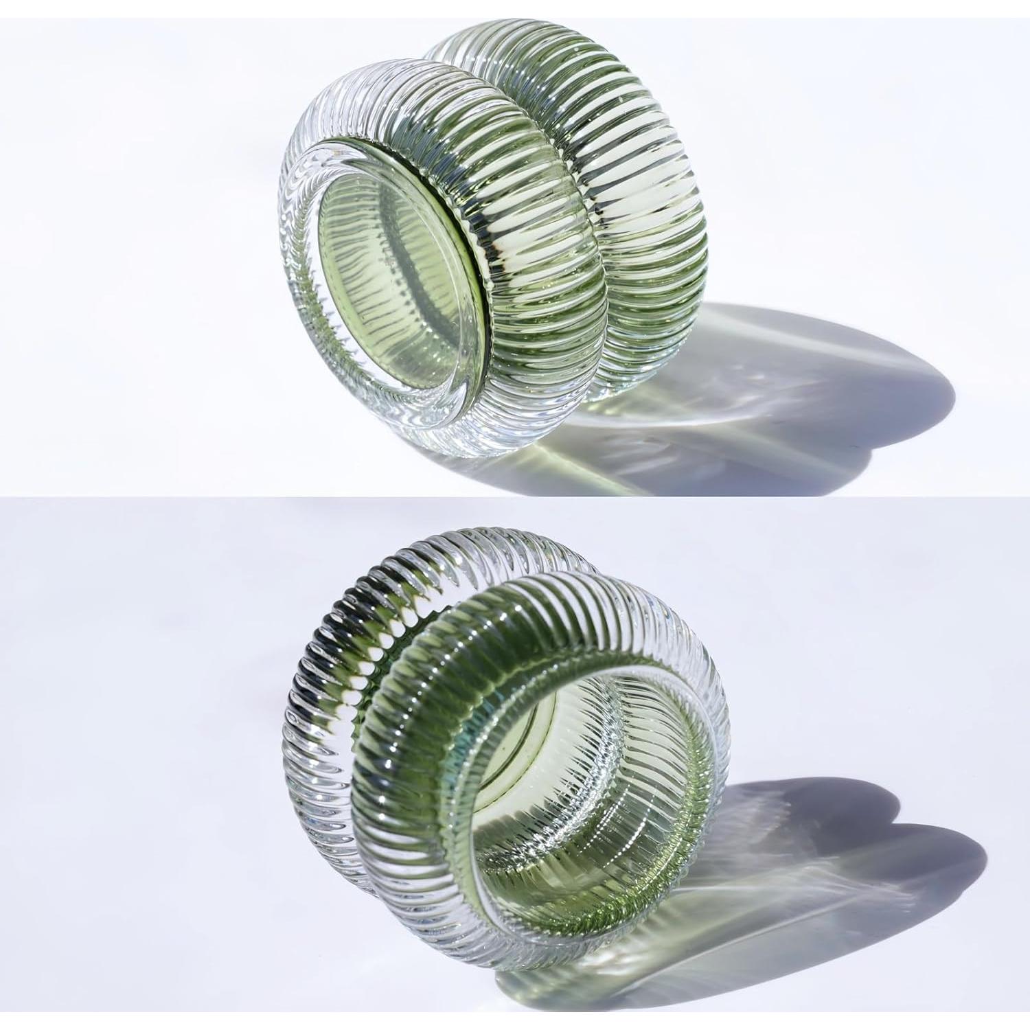 Juego de 6 Soportes para Velas de Vidrio Estriado Woho Verde