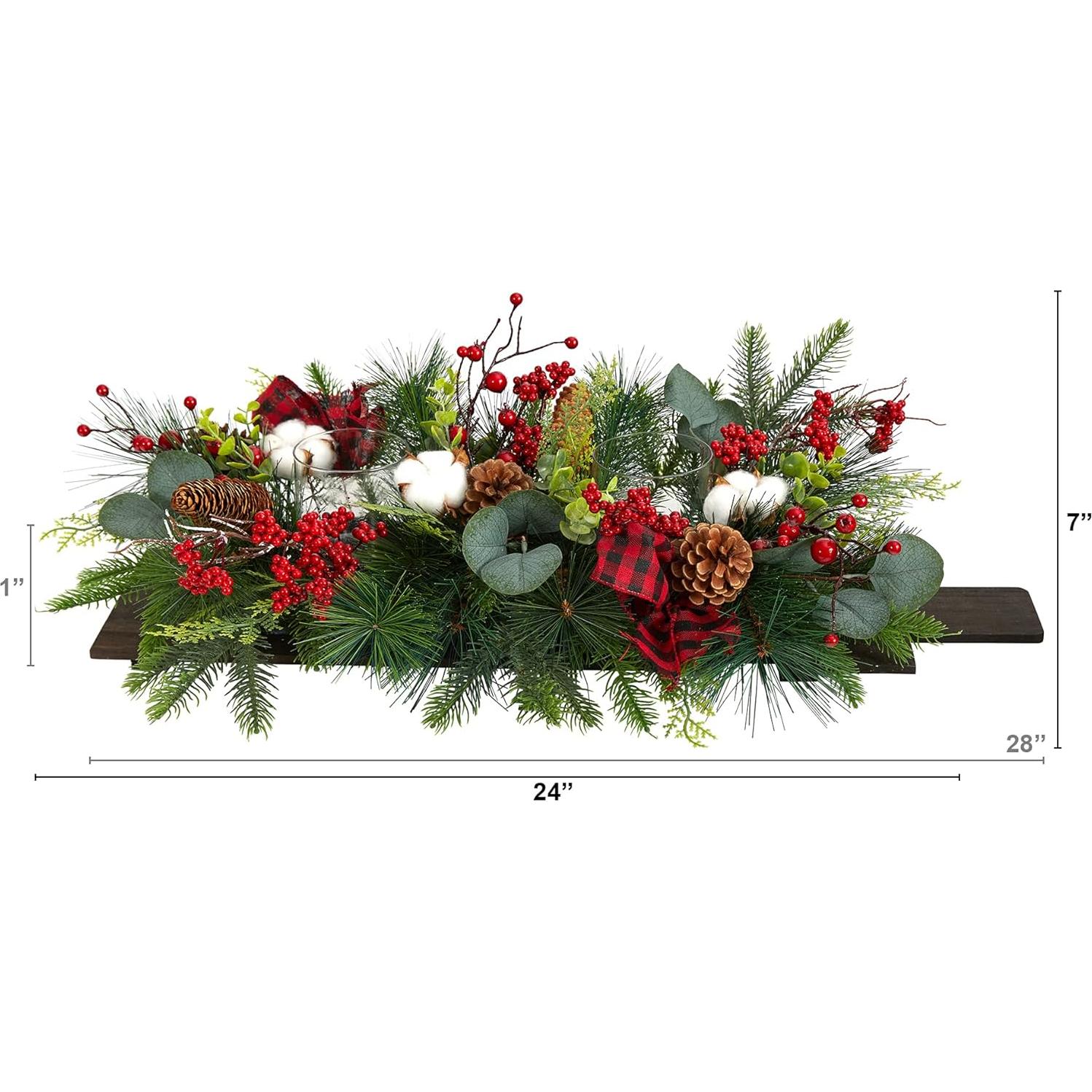 Arreglo Navideño Artificial Casi Natural 61cm con Piñas y Eucalipto