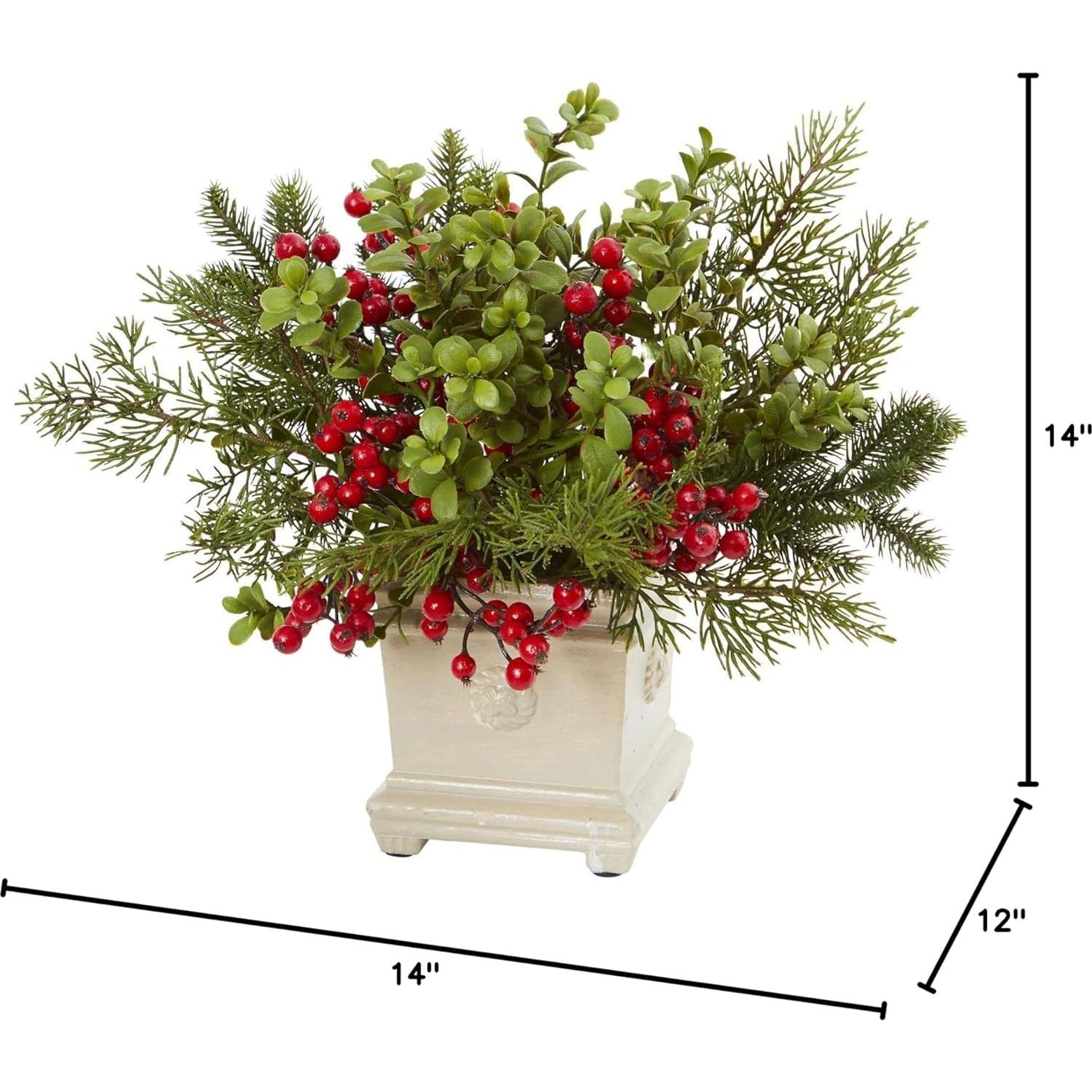 Arreglo Artificial de Pino y Berries Nearly Natural 35.56 cm