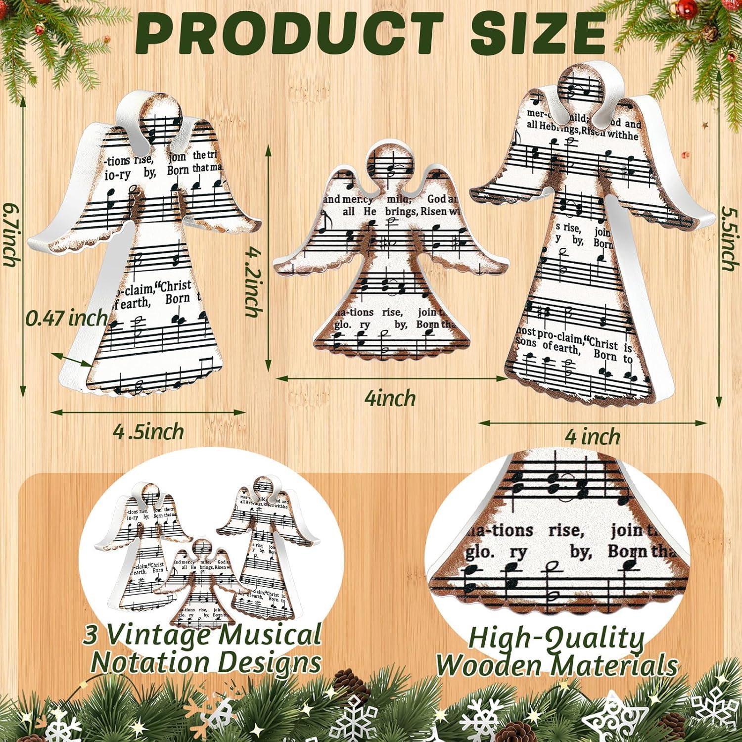 Redbaker 3 Piezas Decoración de Mesa de Ángel Navideño Madera