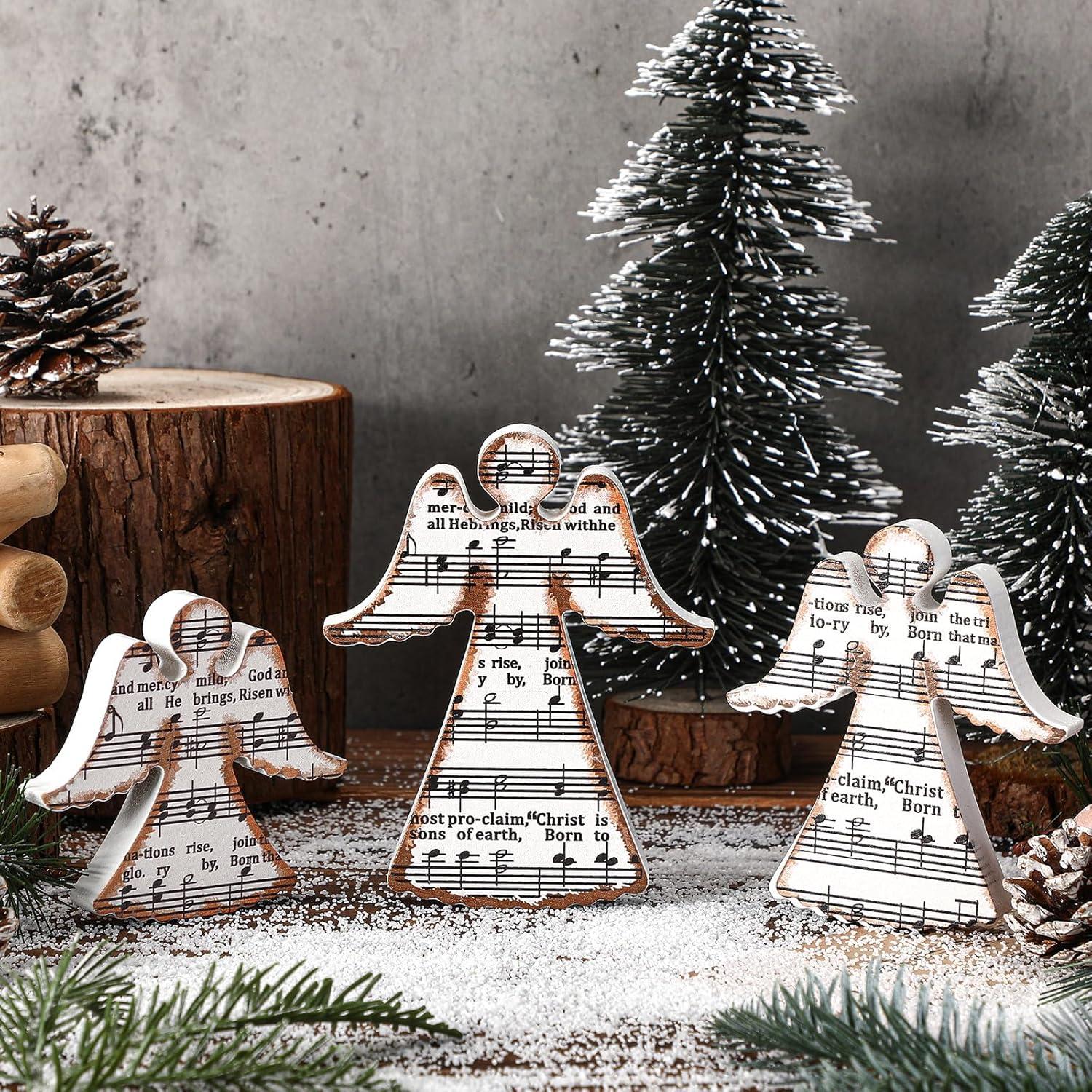 Redbaker 3 Piezas Decoración de Mesa de Ángel Navideño Madera