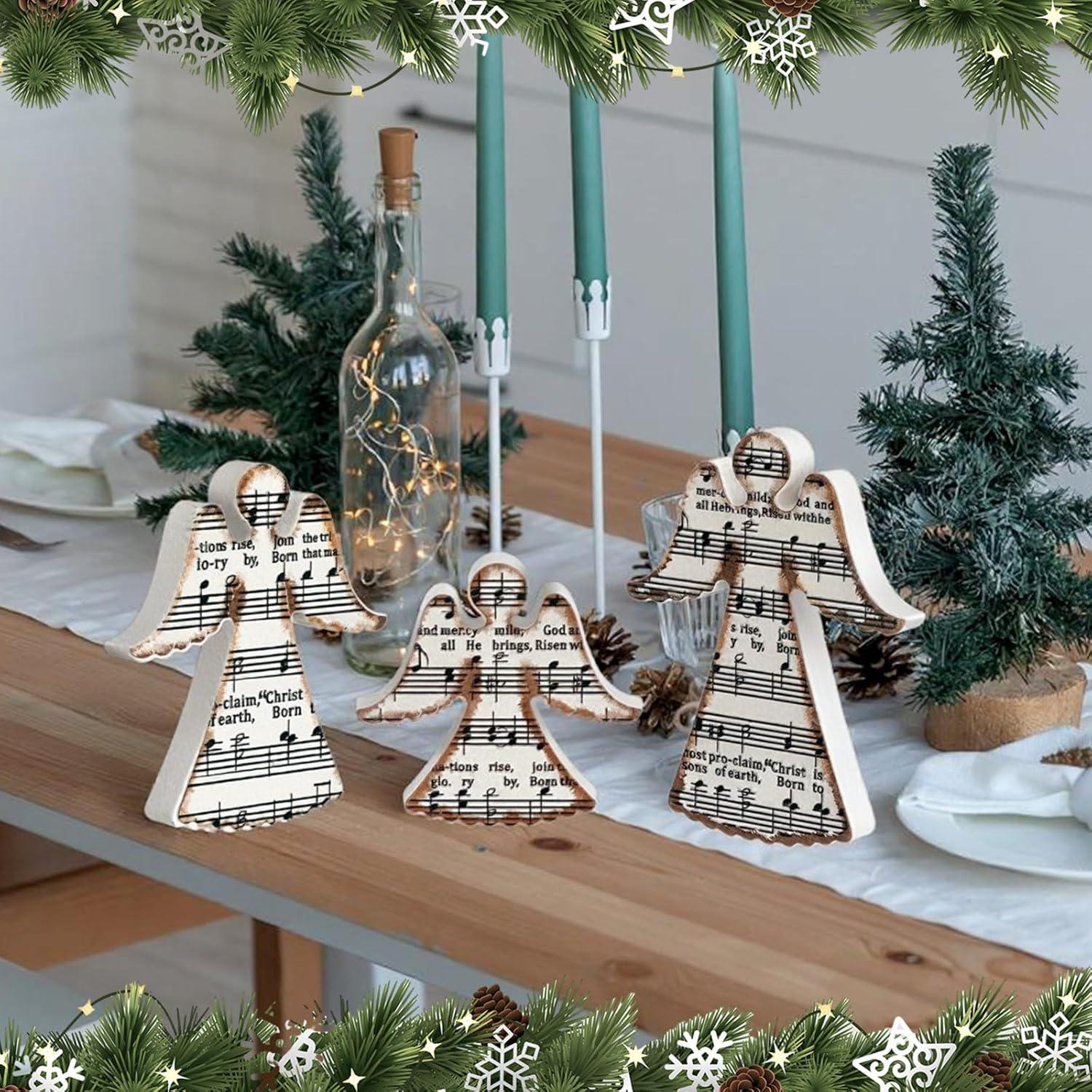 Redbaker 3 Piezas Decoración de Mesa de Ángel Navideño Madera