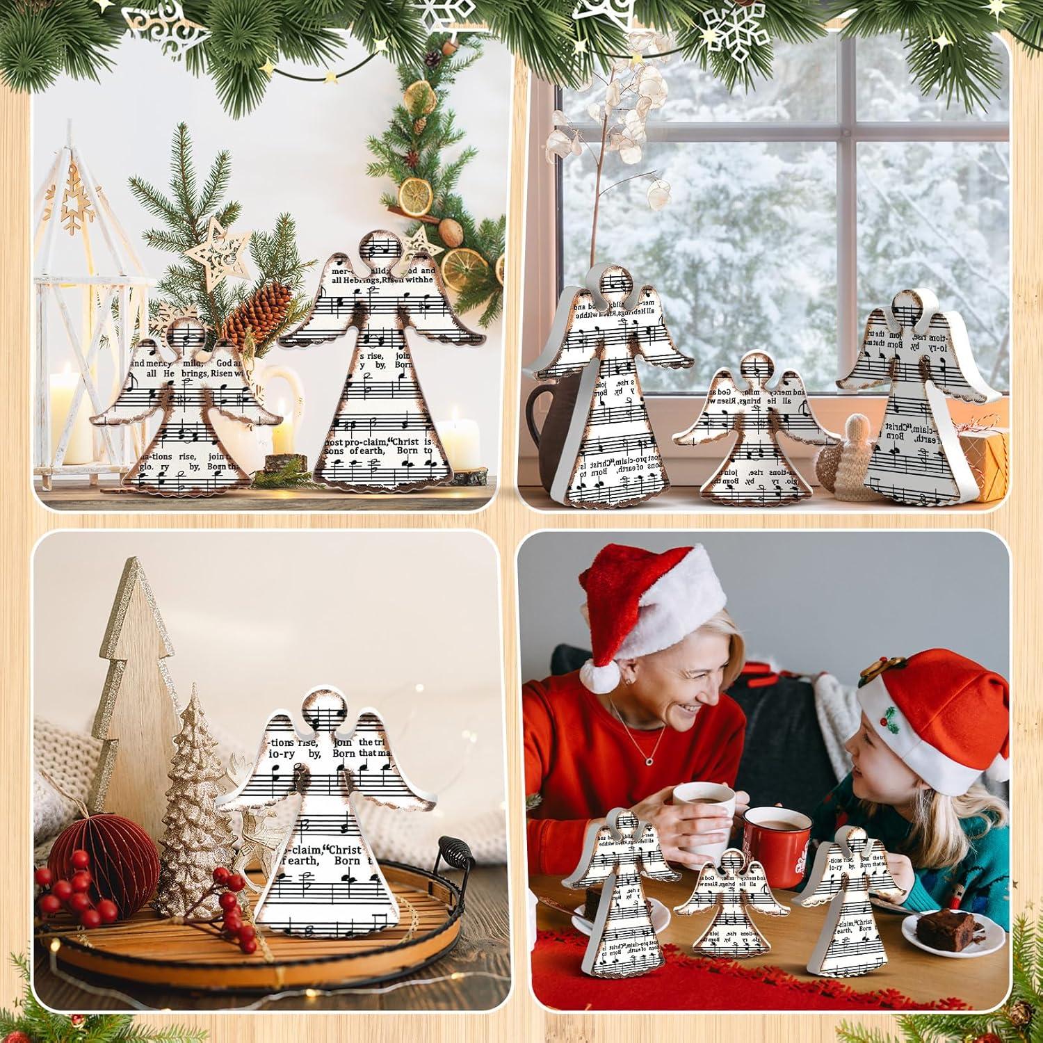 Redbaker 3 Piezas Decoración de Mesa de Ángel Navideño Madera