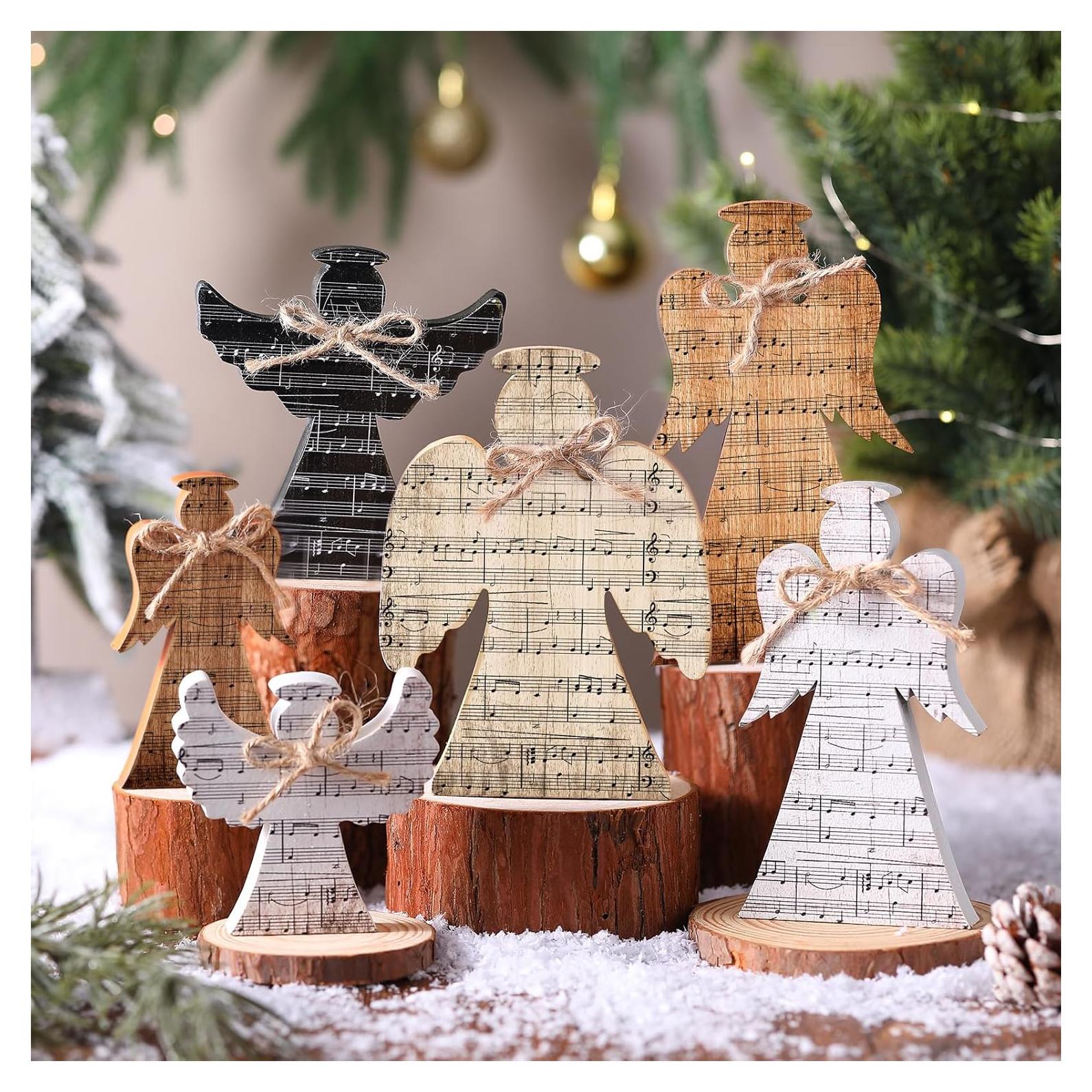 6 Decoraciones de Mesa de Madera Yuntau - Ángel Navideño