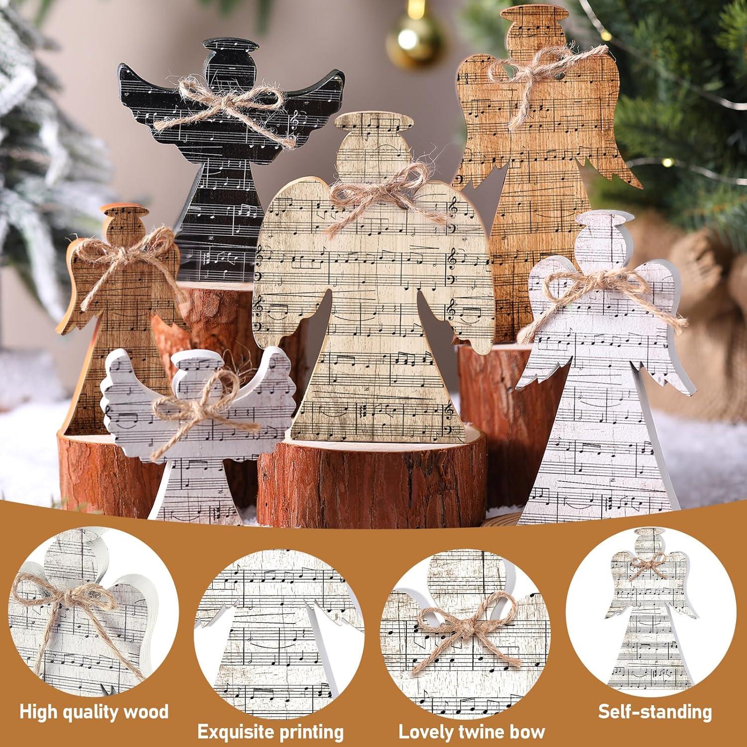 6 Decoraciones de Mesa de Madera Yuntau - Ángel Navideño