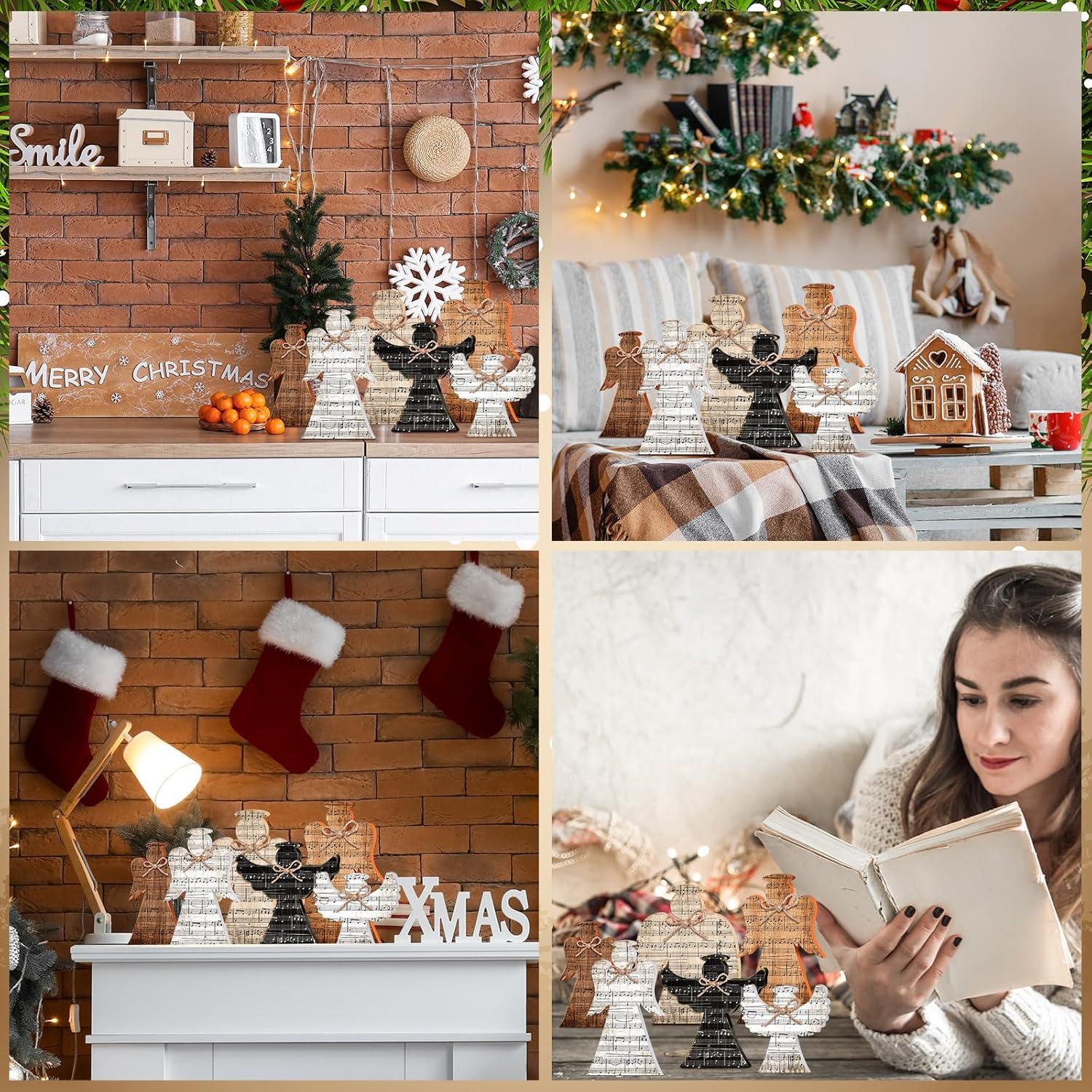 6 Decoraciones de Mesa de Madera Yuntau - Ángel Navideño