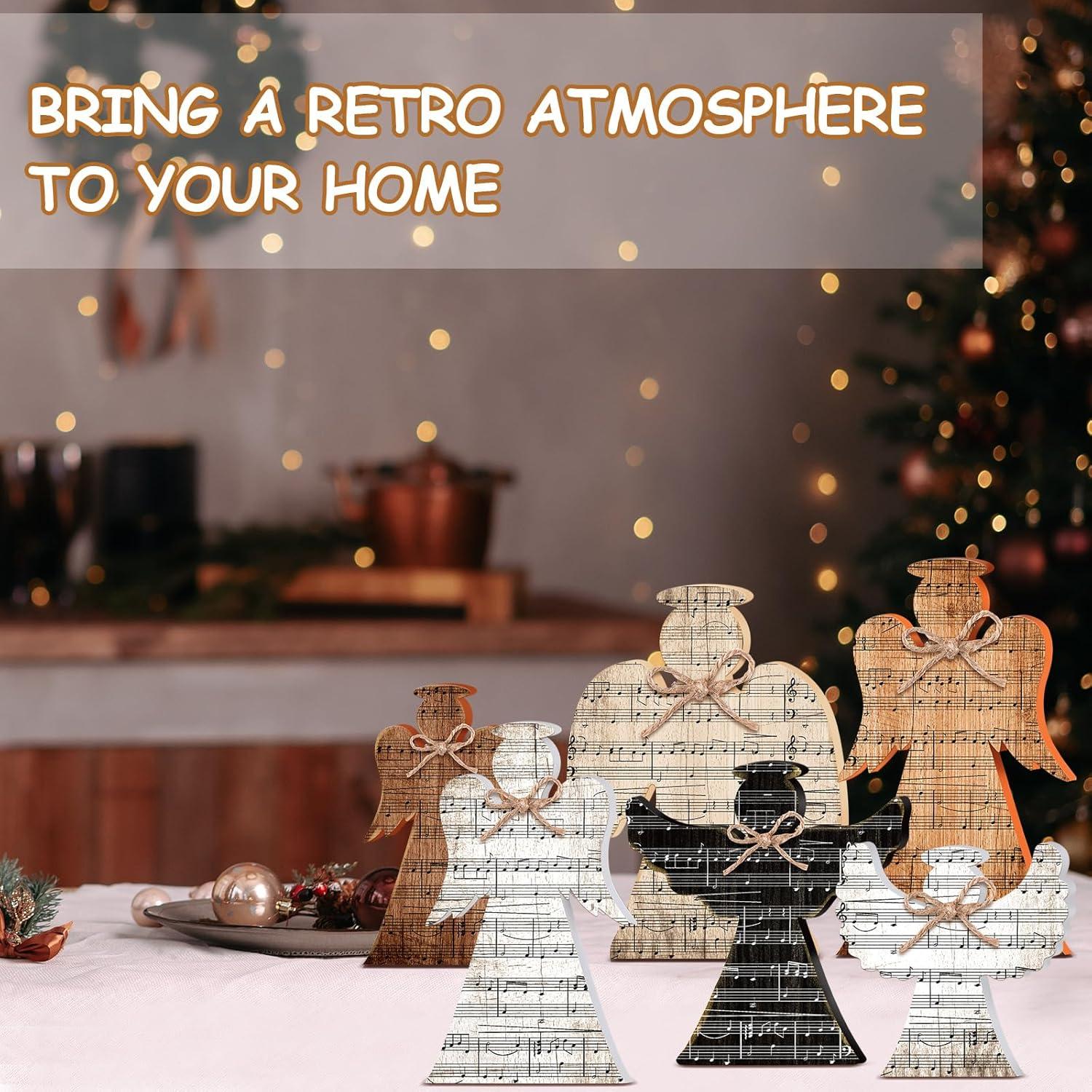 6 Decoraciones de Mesa de Madera Yuntau - Ángel Navideño