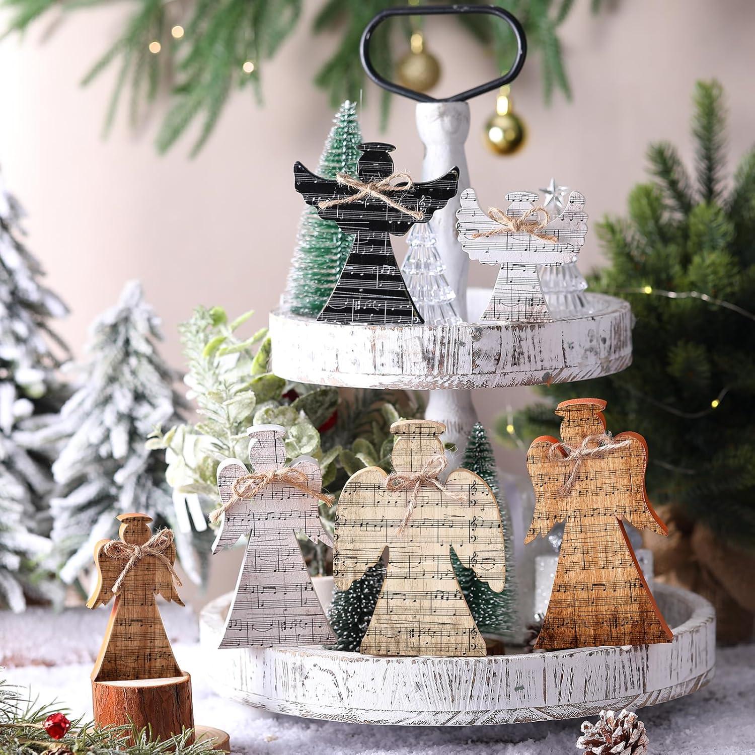 6 Decoraciones de Mesa de Madera Yuntau - Ángel Navideño