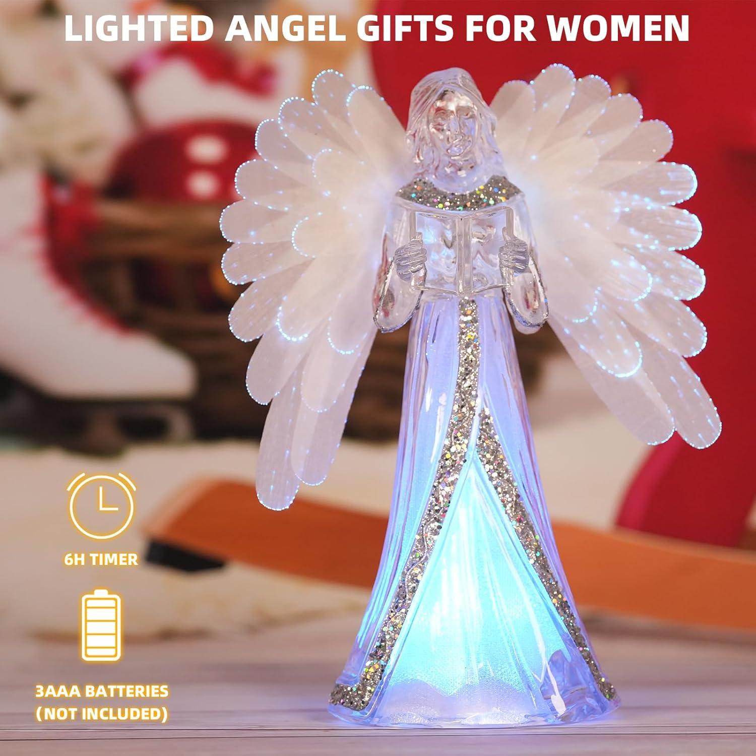 Estatua de Ángel Lector LED Cambiante 21.6 cm Leyupeak