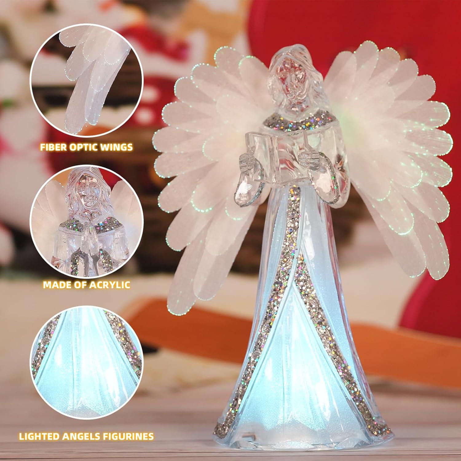 Estatua de Ángel Lector LED Cambiante 21.6 cm Leyupeak