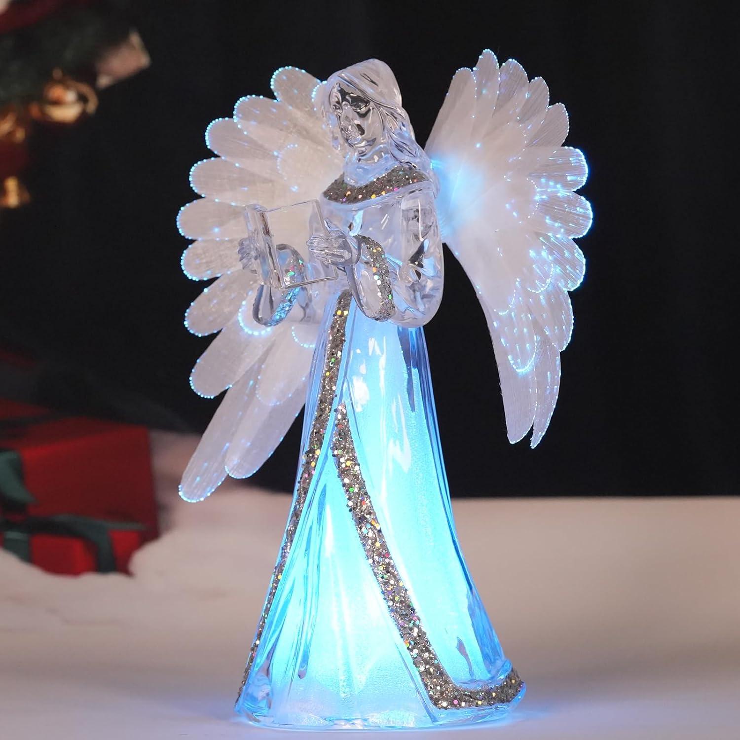Estatua de Ángel Lector LED Cambiante 21.6 cm Leyupeak