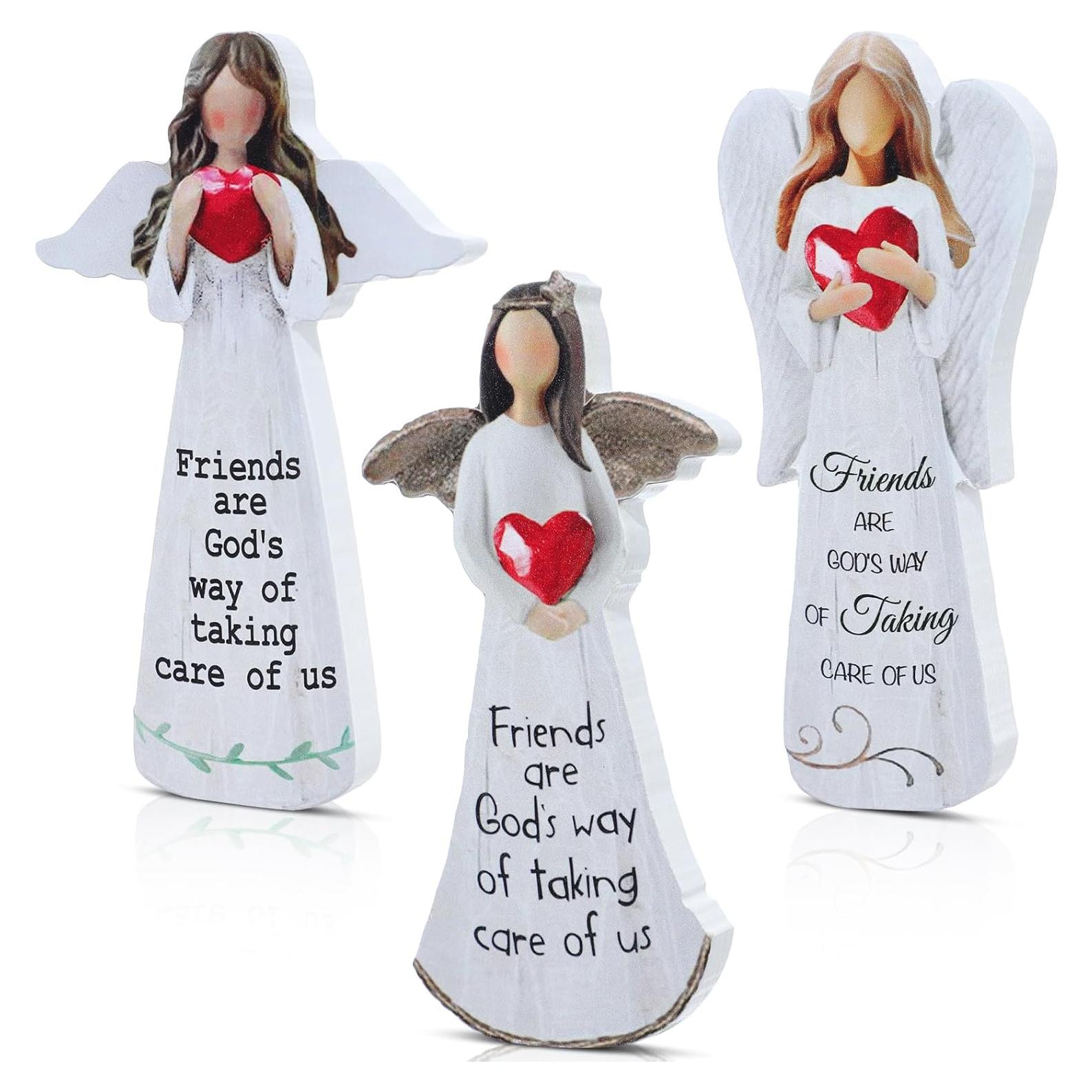 Juego de 3 Figuras de Ángeles de Madera DoubleFill 16x8.5cm