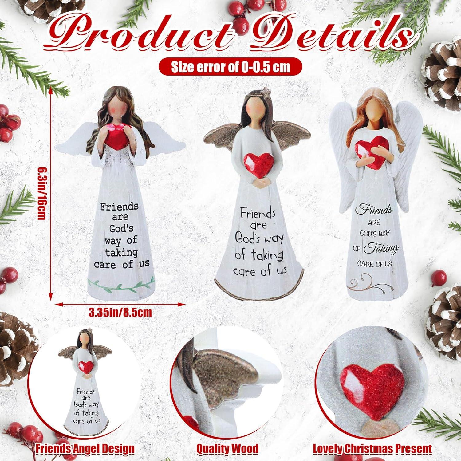 Juego de 3 Figuras de Ángeles de Madera DoubleFill 16x8.5cm