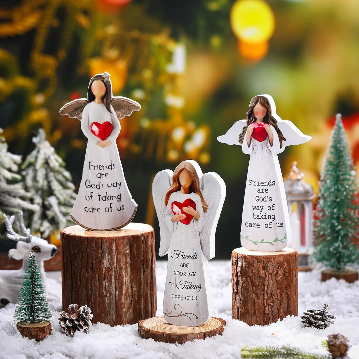 Juego de 3 Figuras de Ángeles de Madera DoubleFill 16x8.5cm