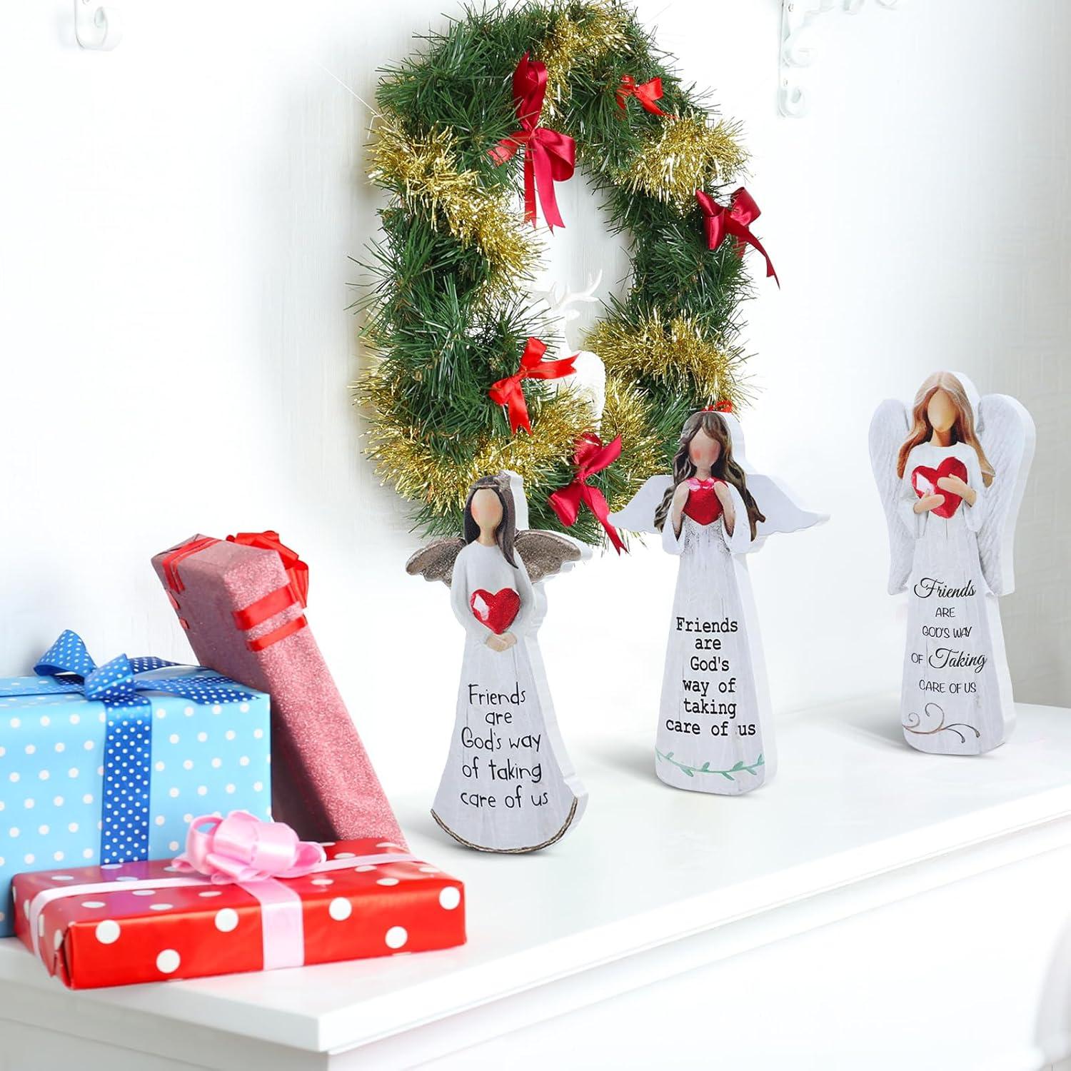 Juego de 3 Figuras de Ángeles de Madera DoubleFill 16x8.5cm