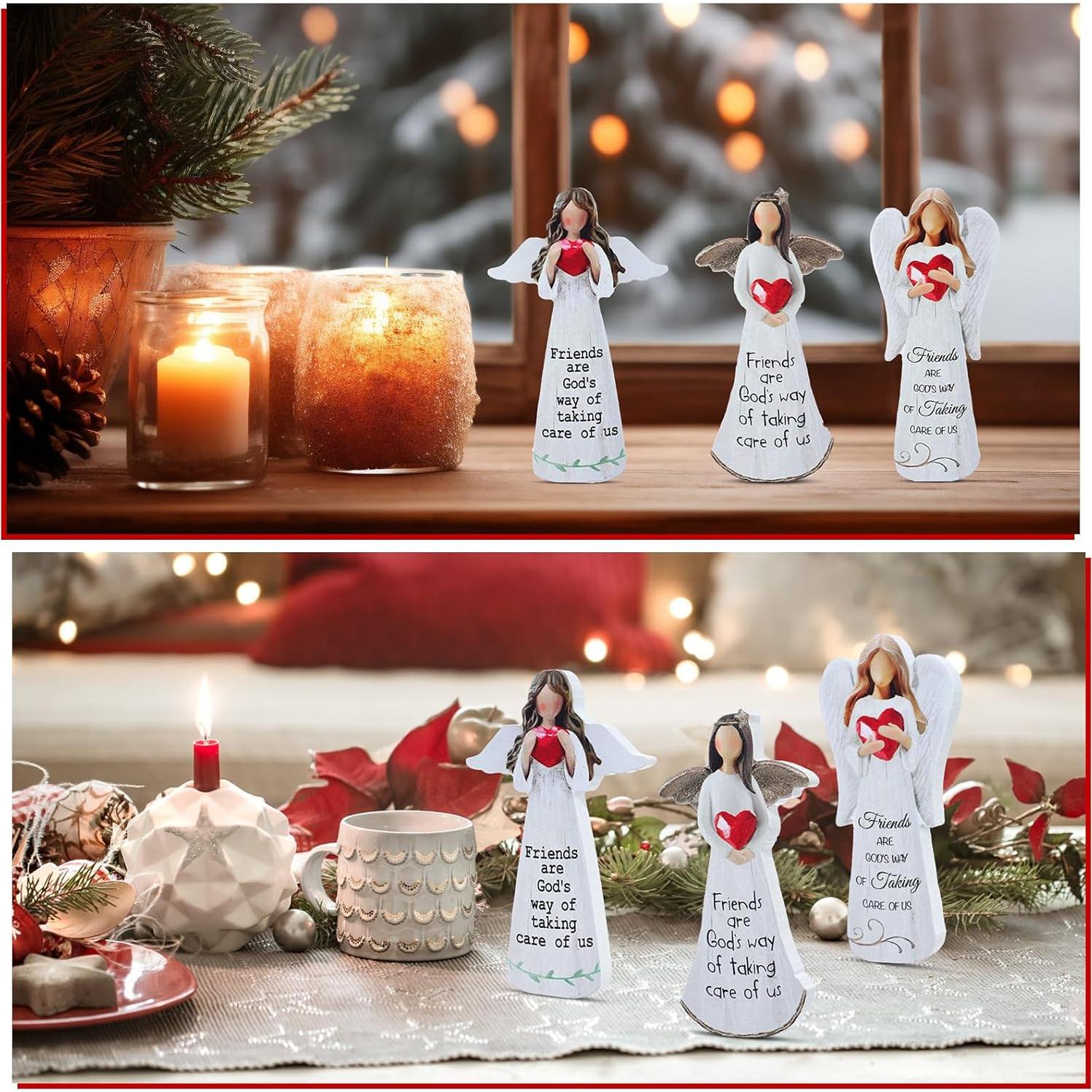 Juego de 3 Figuras de Ángeles de Madera DoubleFill 16x8.5cm