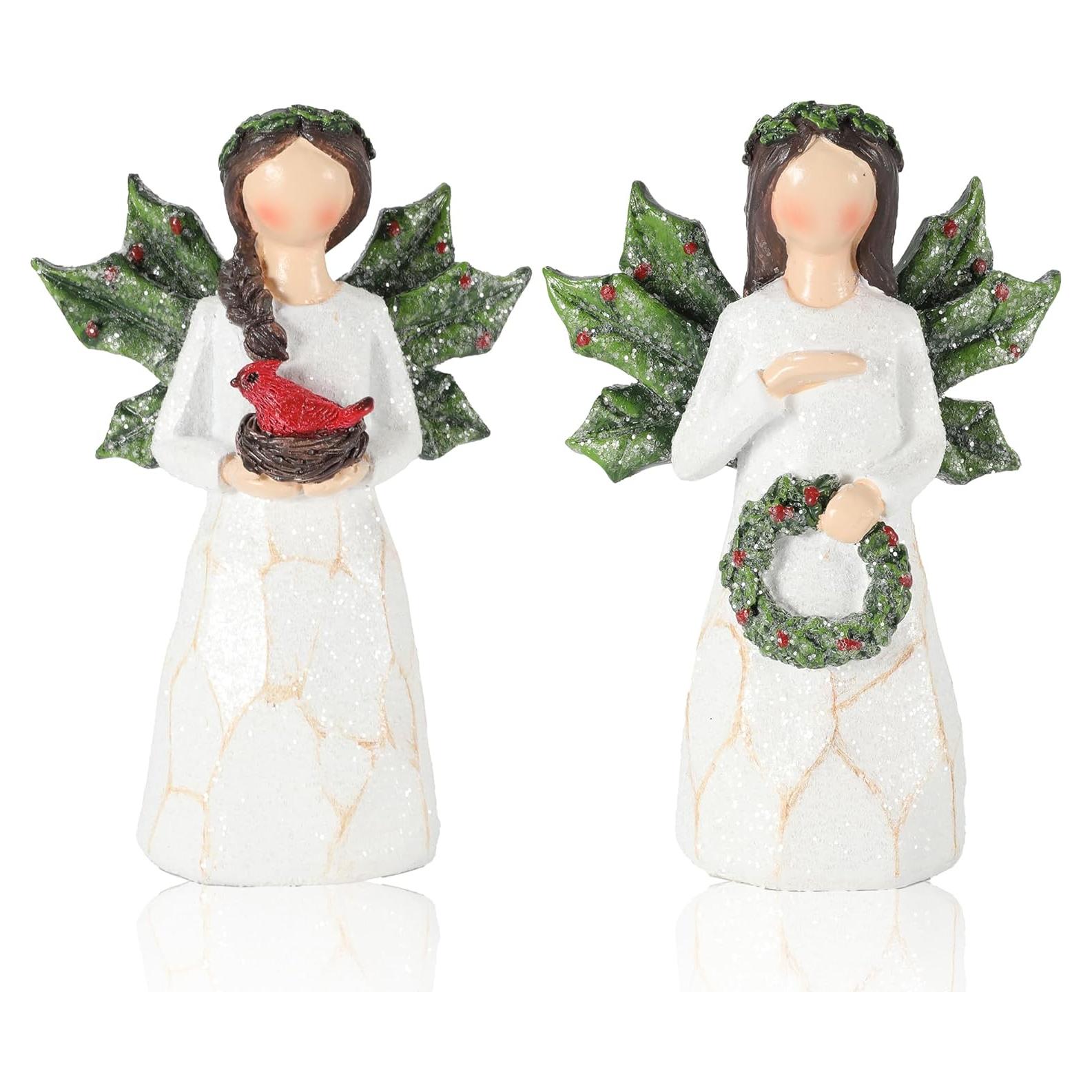 Juego de 2 Figuras de Ángeles Navideñas Brillantes 13 cm