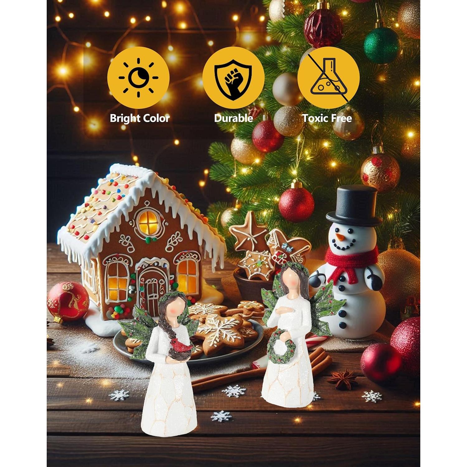 Juego de 2 Figuras de Ángeles Navideñas Brillantes 13 cm