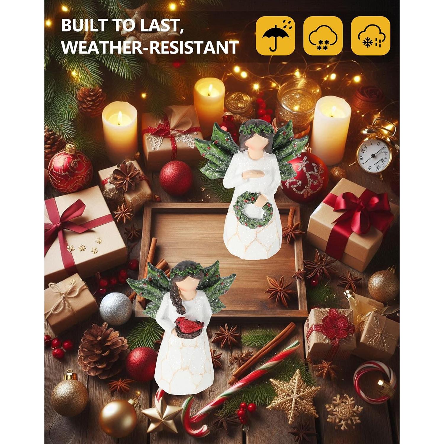 Juego de 2 Figuras de Ángeles Navideñas Brillantes 13 cm