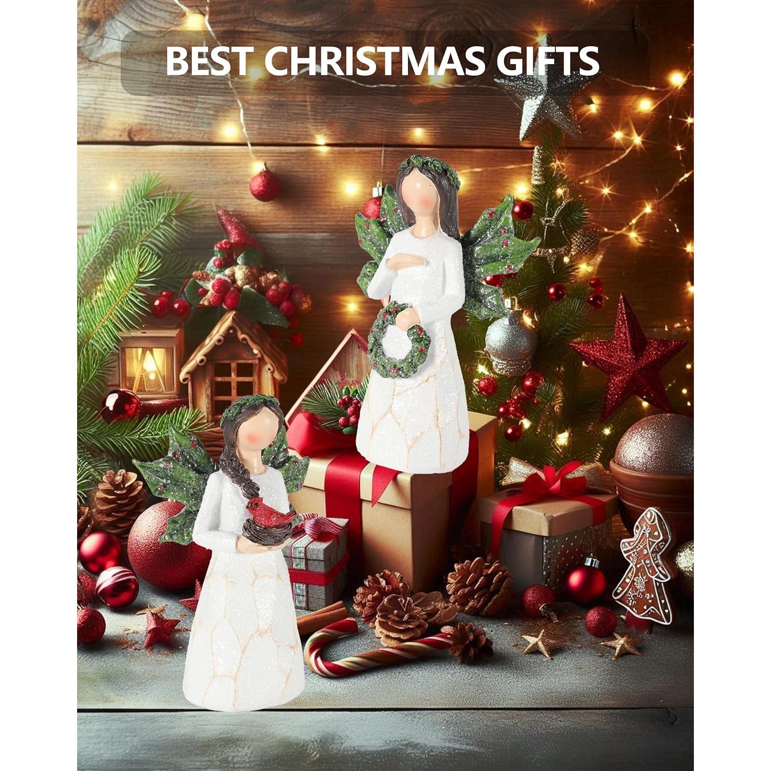 Juego de 2 Figuras de Ángeles Navideñas Brillantes 13 cm