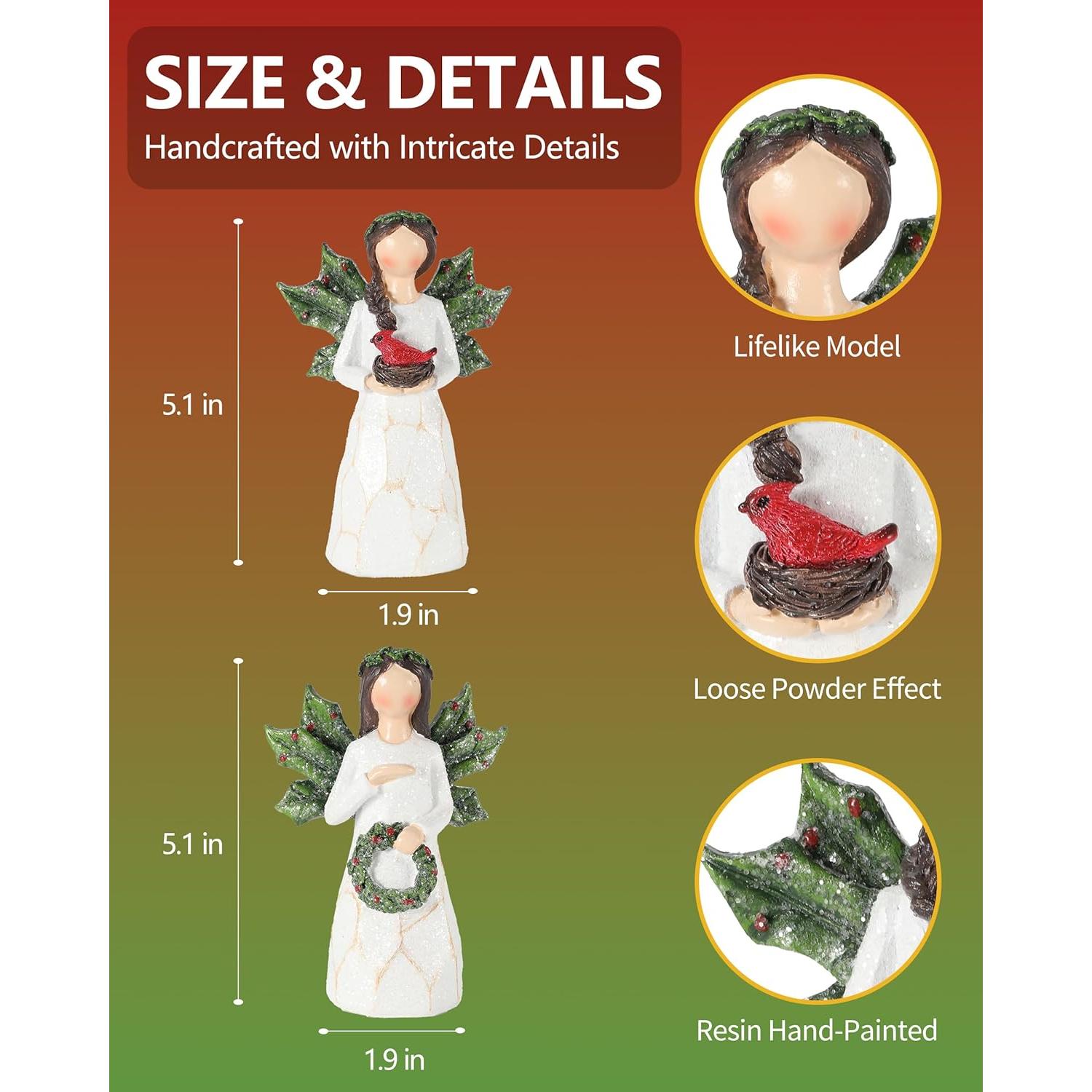 Juego de 2 Figuras de Ángeles Navideñas Brillantes 13 cm