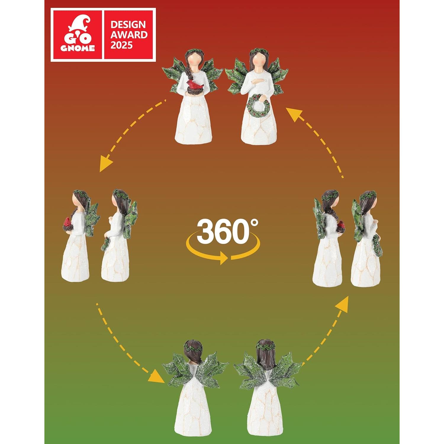 Juego de 2 Figuras de Ángeles Navideñas Brillantes 13 cm