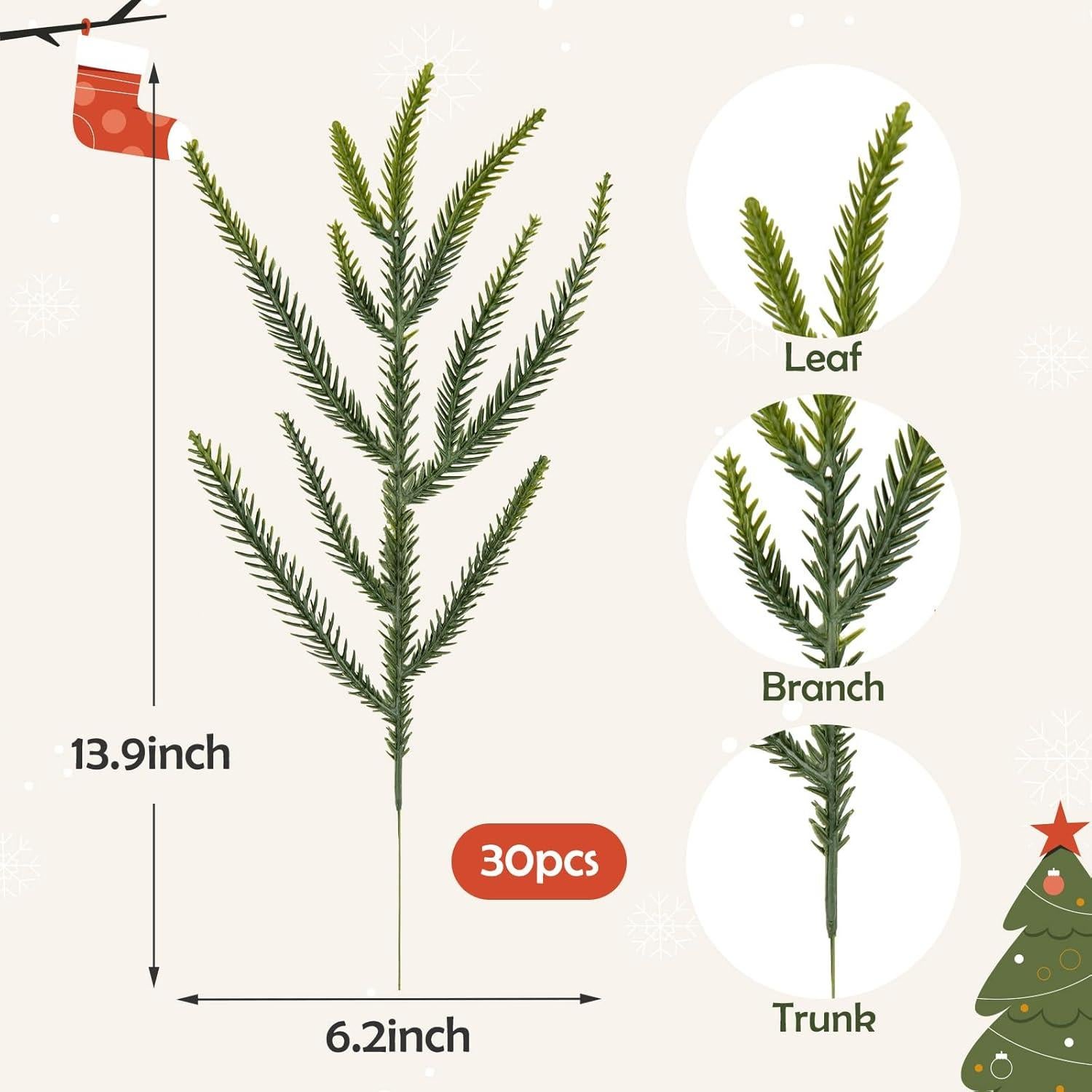 30 Ramas de Pino Norfolk HOHOTIME para Decoración Navideña