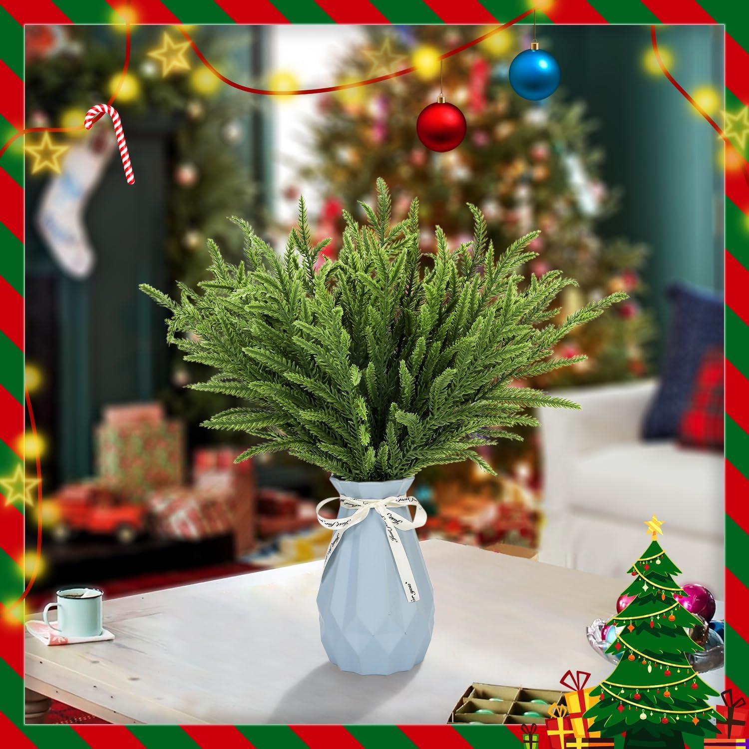 24 Ramas de Pino Norfolk Artificiales Kunjocy 34.3 cm Verde