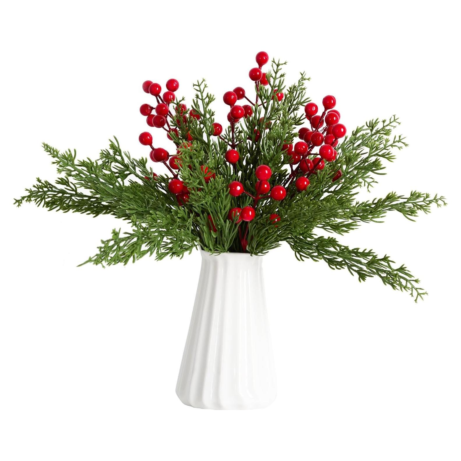 40 Piezas Ramas de Pino Artificial y Bayas de Acebo Yeabwps
