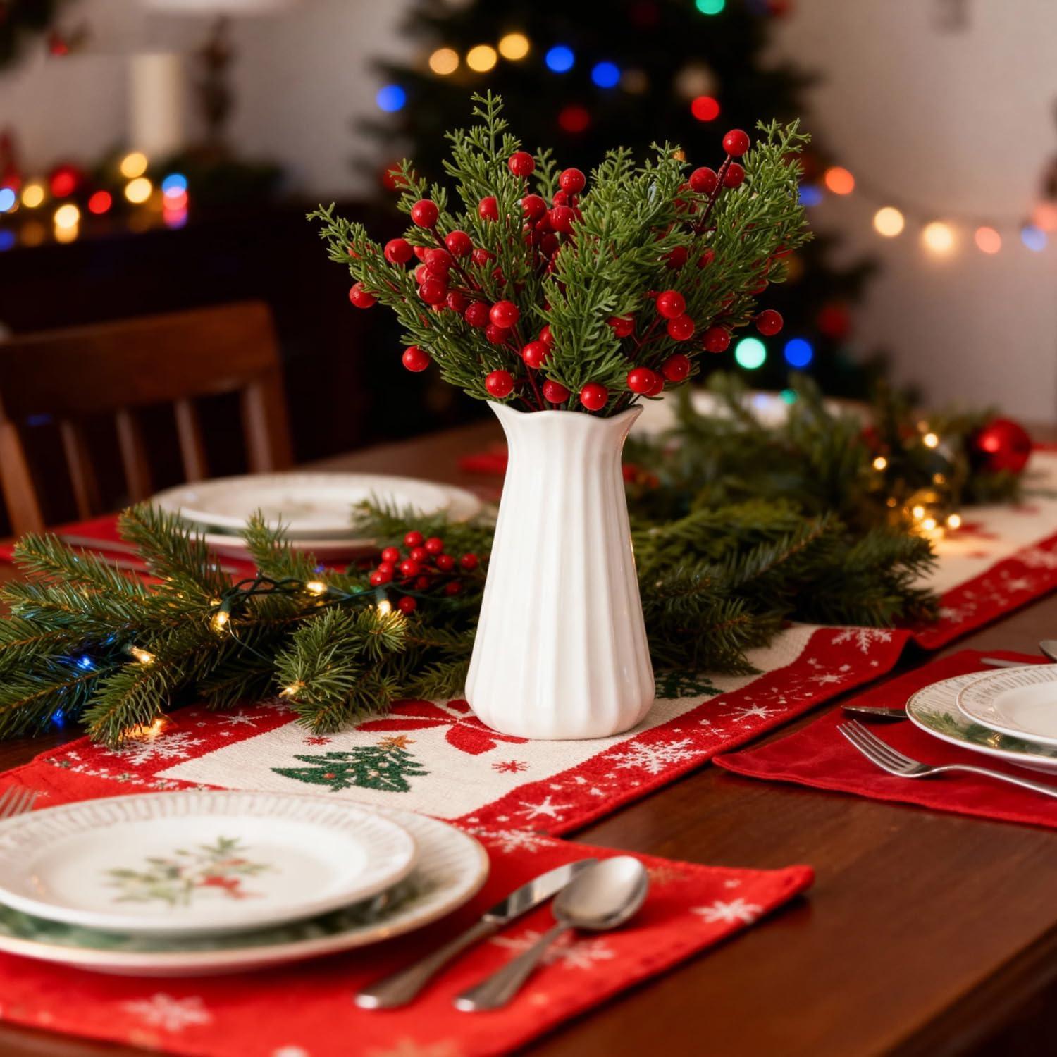 40 Piezas Ramas de Pino Artificial y Bayas de Acebo Yeabwps