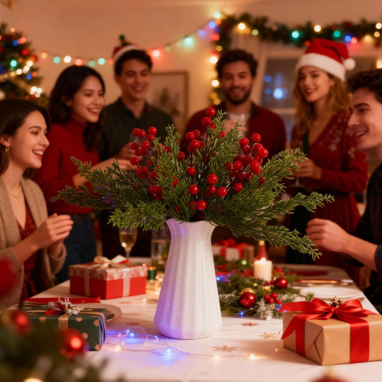 40 Piezas Ramas de Pino Artificial y Bayas de Acebo Yeabwps