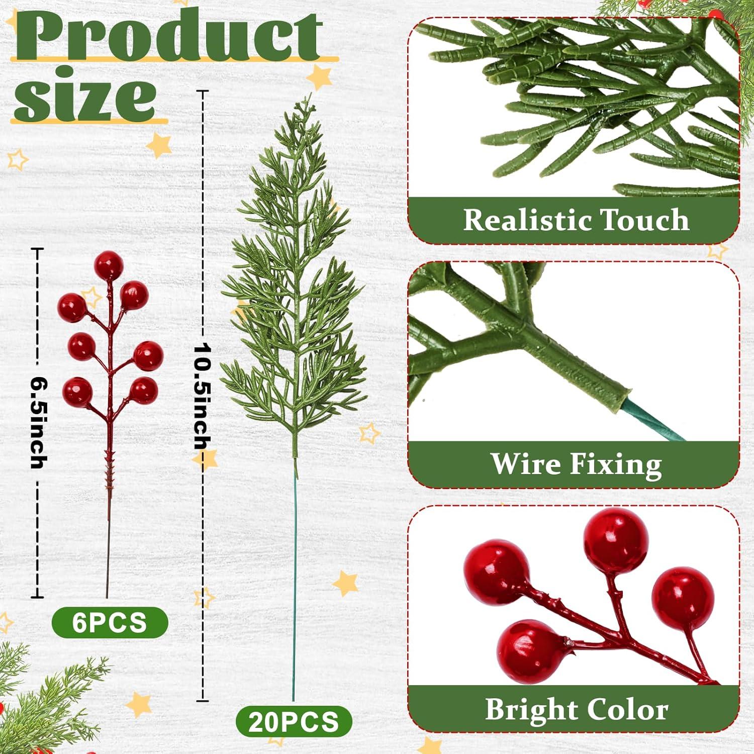 26 Ramas de Pino Artificial ComfyKit con Bayas Rojas 26.67 cm