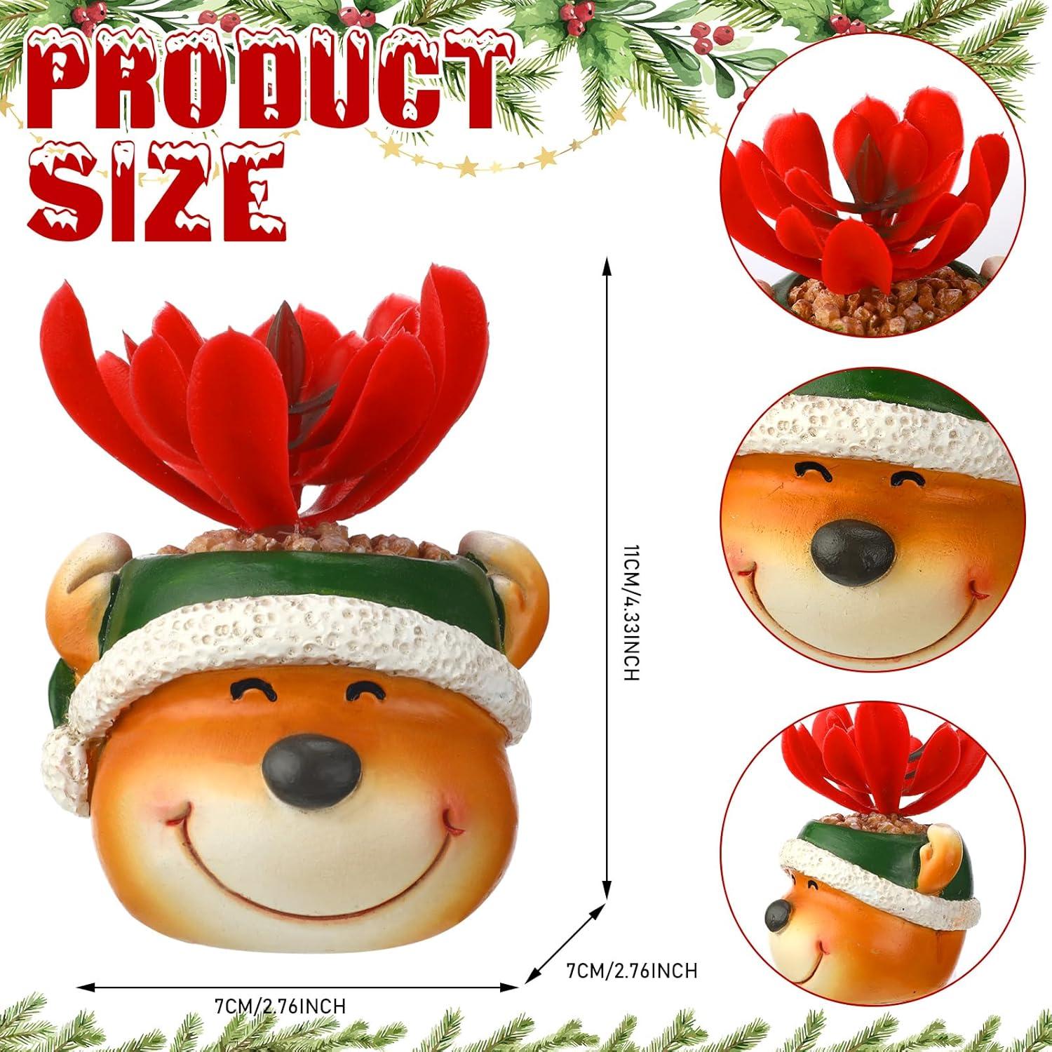 3 Plantas Suculentas Artificiales de Navidad en Macetas de Resina