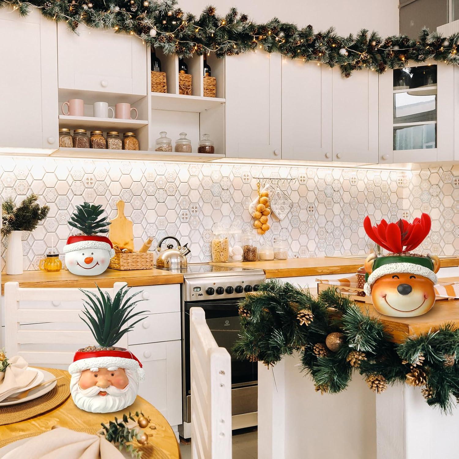 3 Plantas Suculentas Artificiales de Navidad en Macetas de Resina