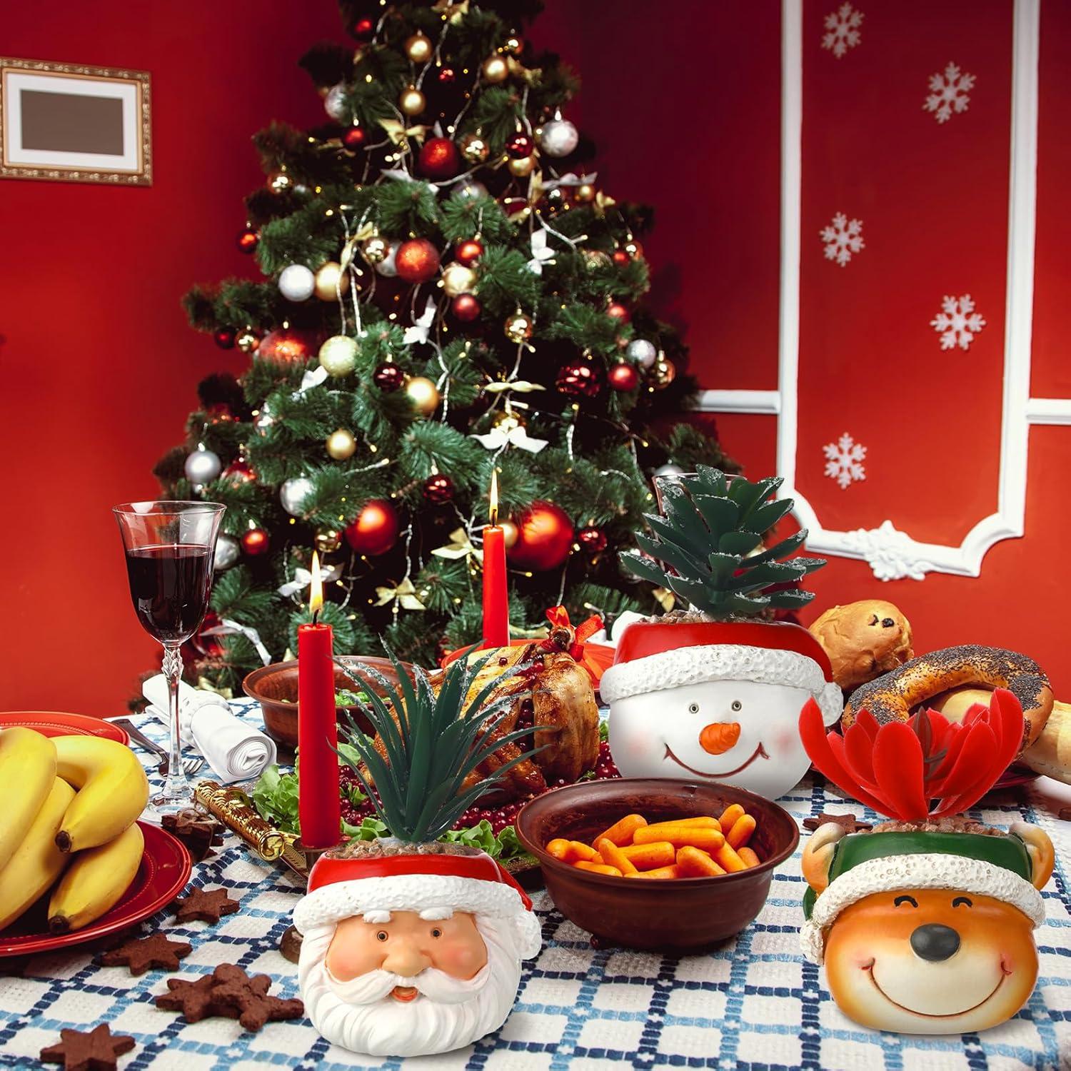 3 Plantas Suculentas Artificiales de Navidad en Macetas de Resina