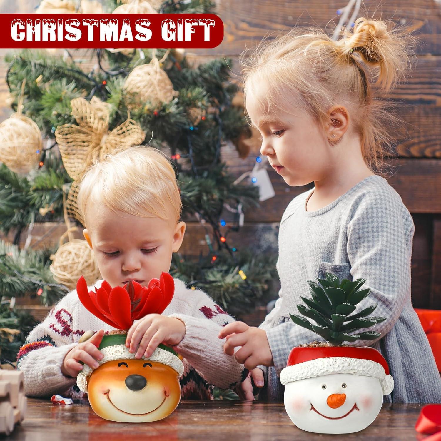 3 Plantas Suculentas Artificiales de Navidad en Macetas de Resina