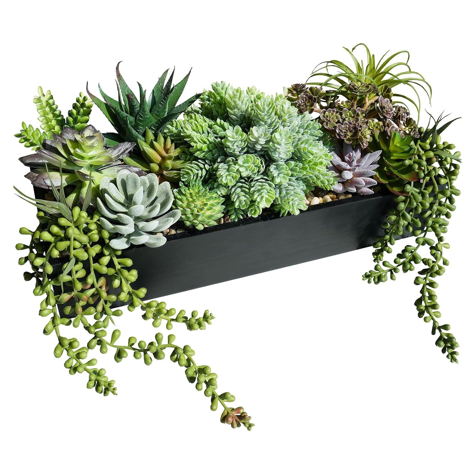 Arreglo de Suculentas Artificiales Winlyn en Maceta de Madera