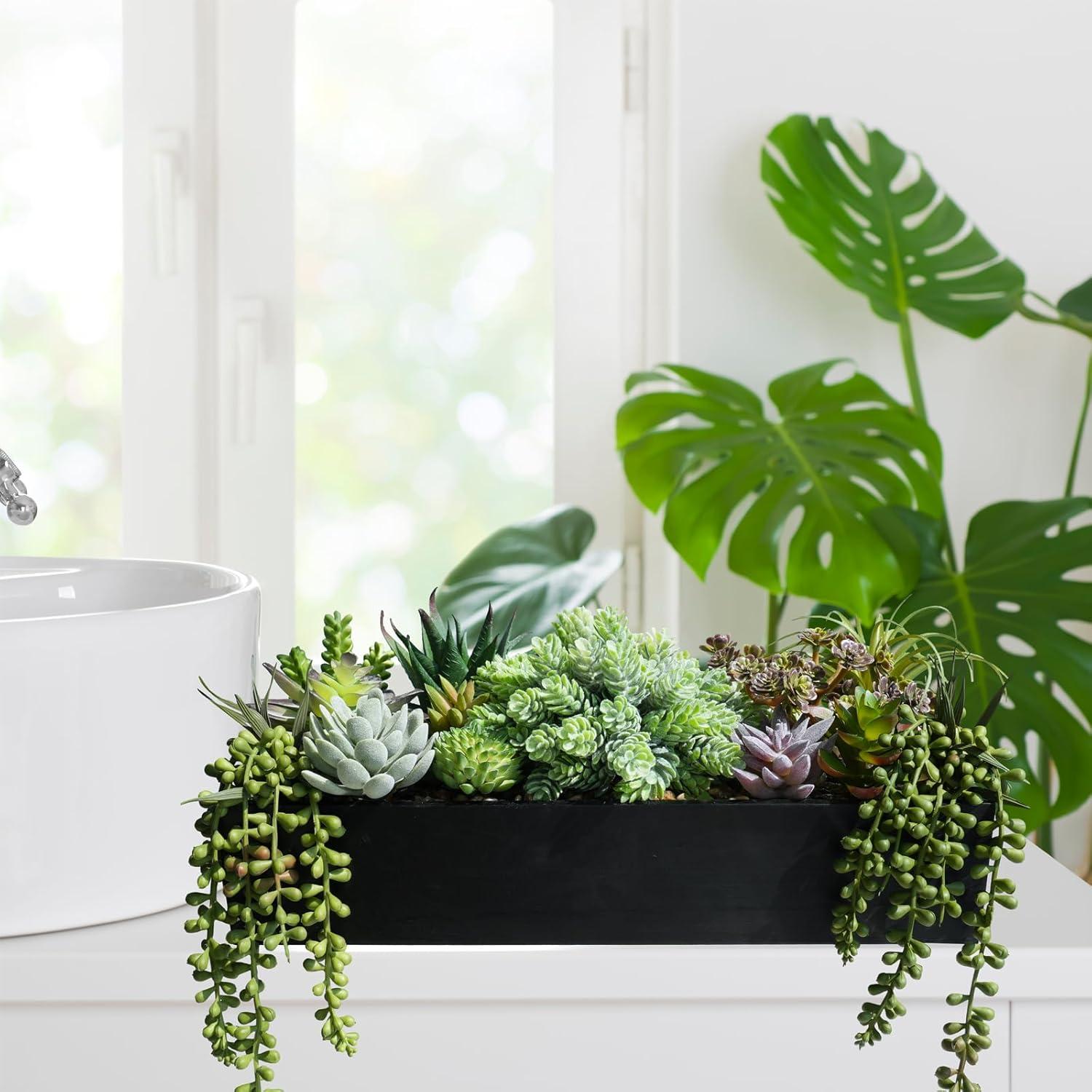 Arreglo de Suculentas Artificiales Winlyn en Maceta de Madera