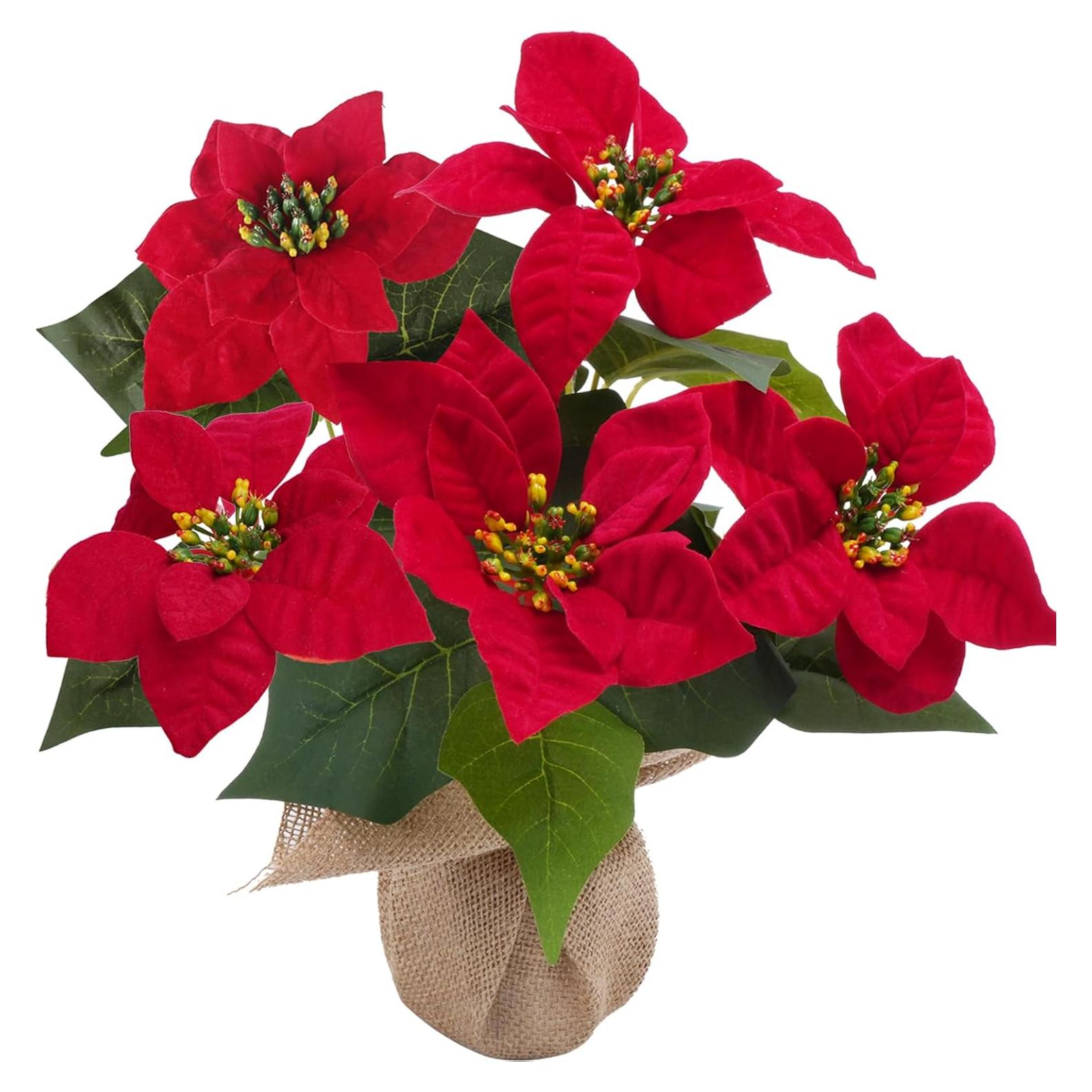 Planta Poinsettia Artificial en Maceta MHMJON 33 cm Roja