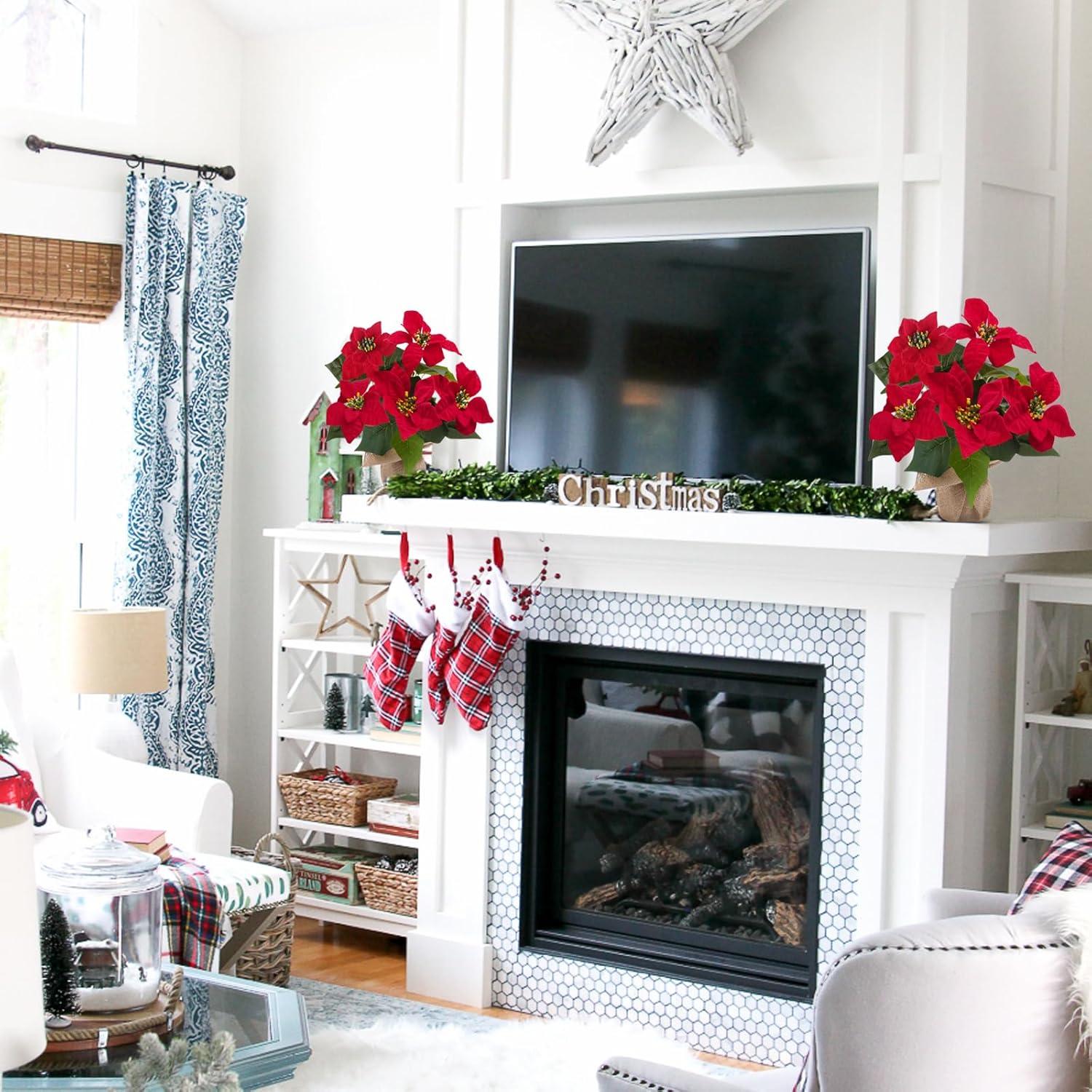 Planta Poinsettia Artificial en Maceta MHMJON 33 cm Roja