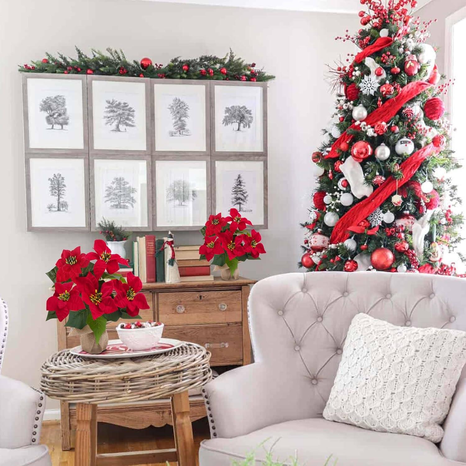 Planta Poinsettia Artificial en Maceta MHMJON 33 cm Roja