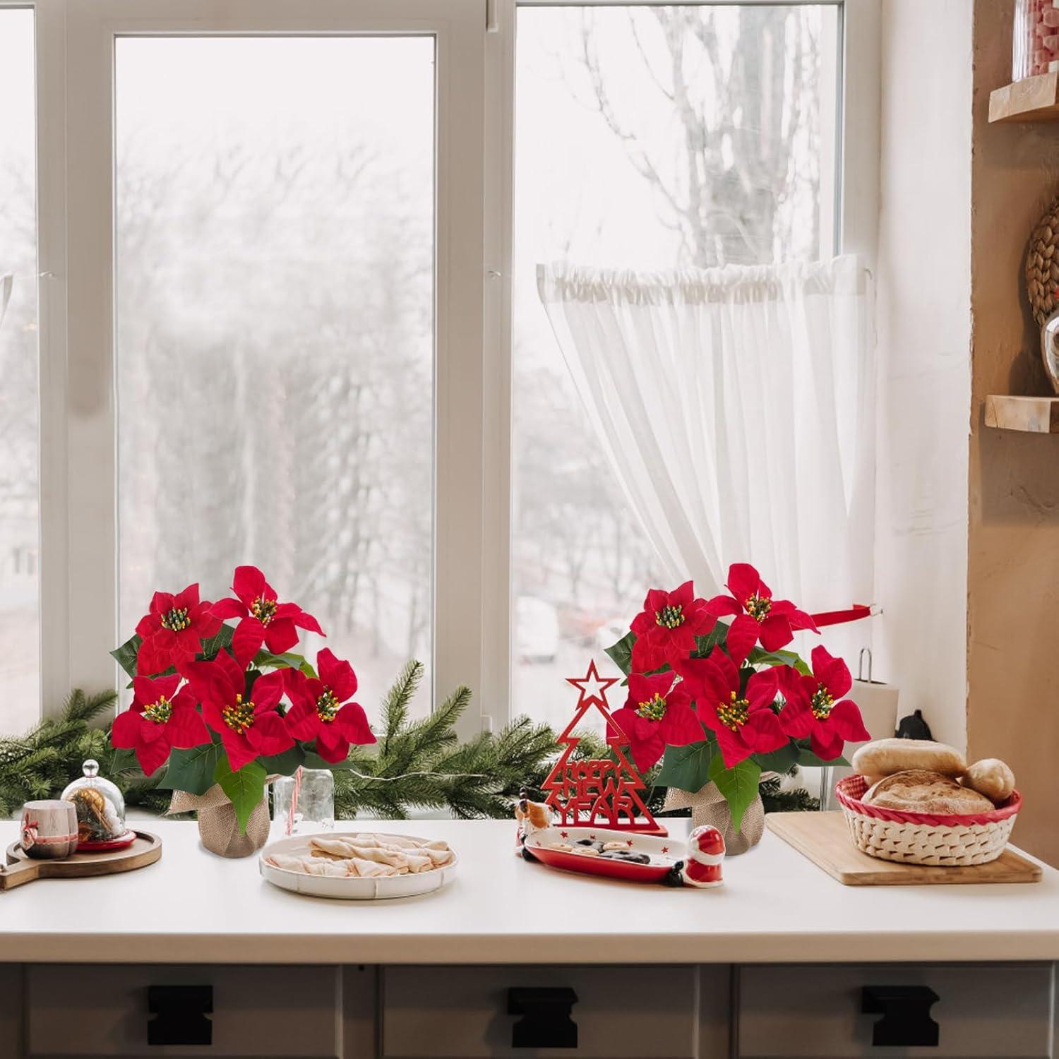 Planta Poinsettia Artificial en Maceta MHMJON 33 cm Roja