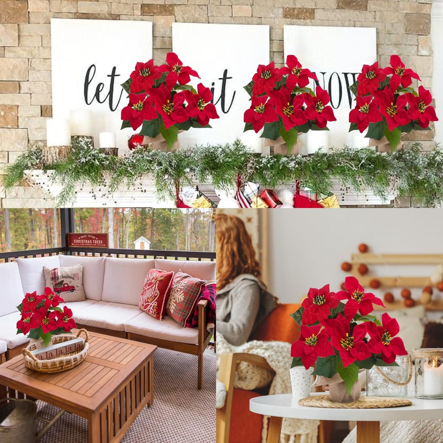 Planta Poinsettia Artificial en Maceta MHMJON 33 cm Roja