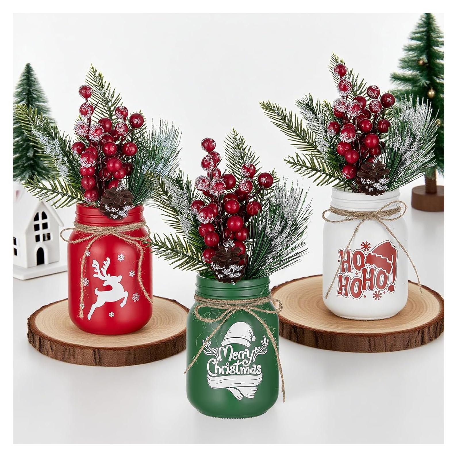 Jarrones de Navidad Hewory 3 PCS Tarros de Cristal Decorativos
