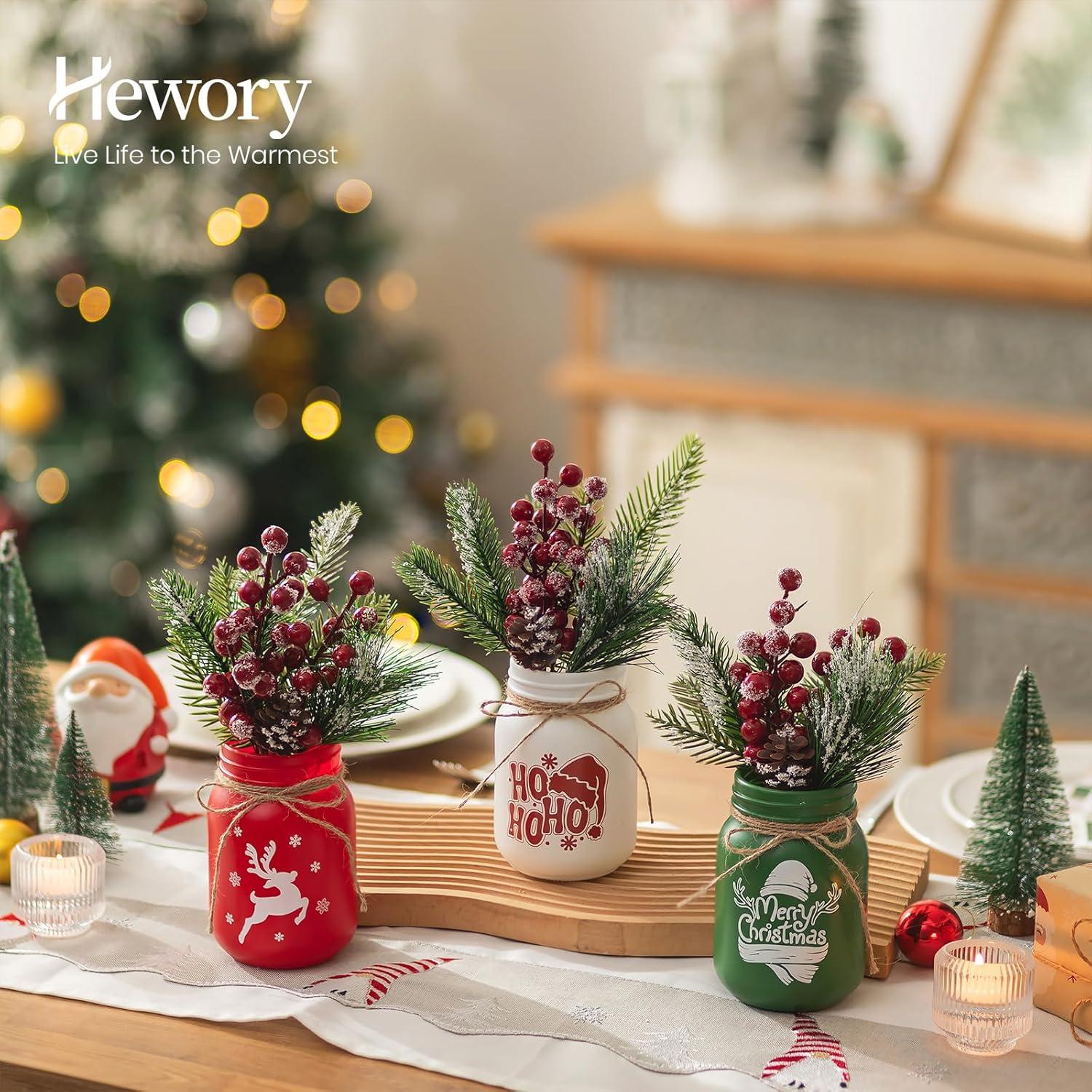 Jarrones de Navidad Hewory 3 PCS Tarros de Cristal Decorativos