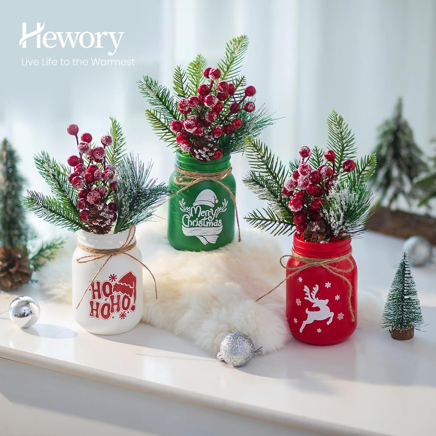 Jarrones de Navidad Hewory 3 PCS Tarros de Cristal Decorativos